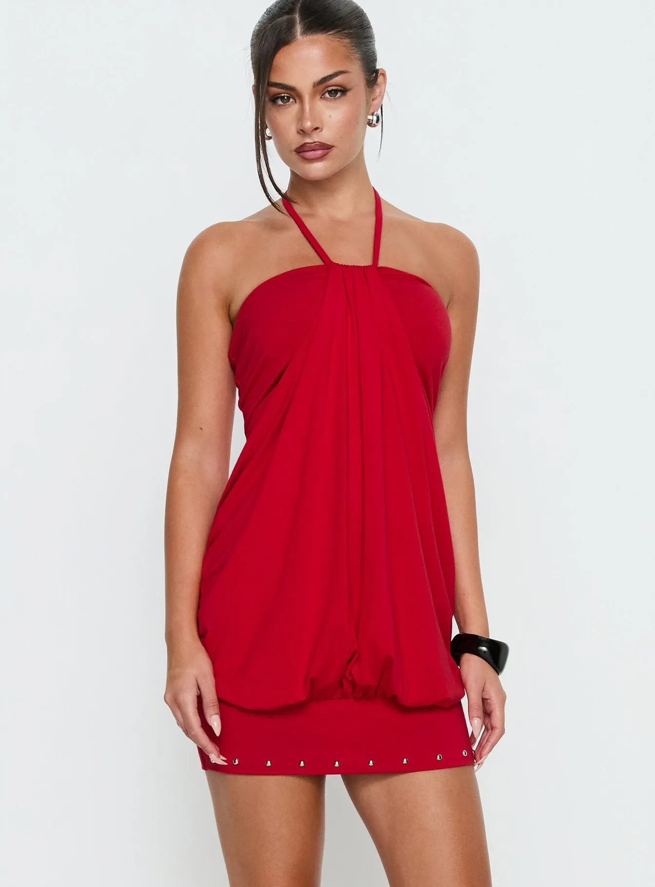 Jordonna Gathered Halter Mini Dress Red sold by Princess Polly product image thumbnail 2