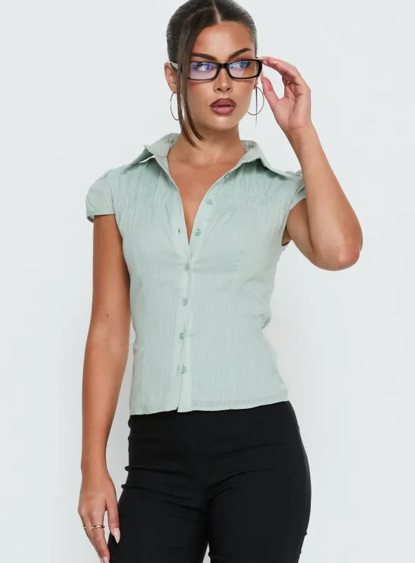 Adulation Ruched Detail Short Sleeve Shirt Green made by Princess Polly