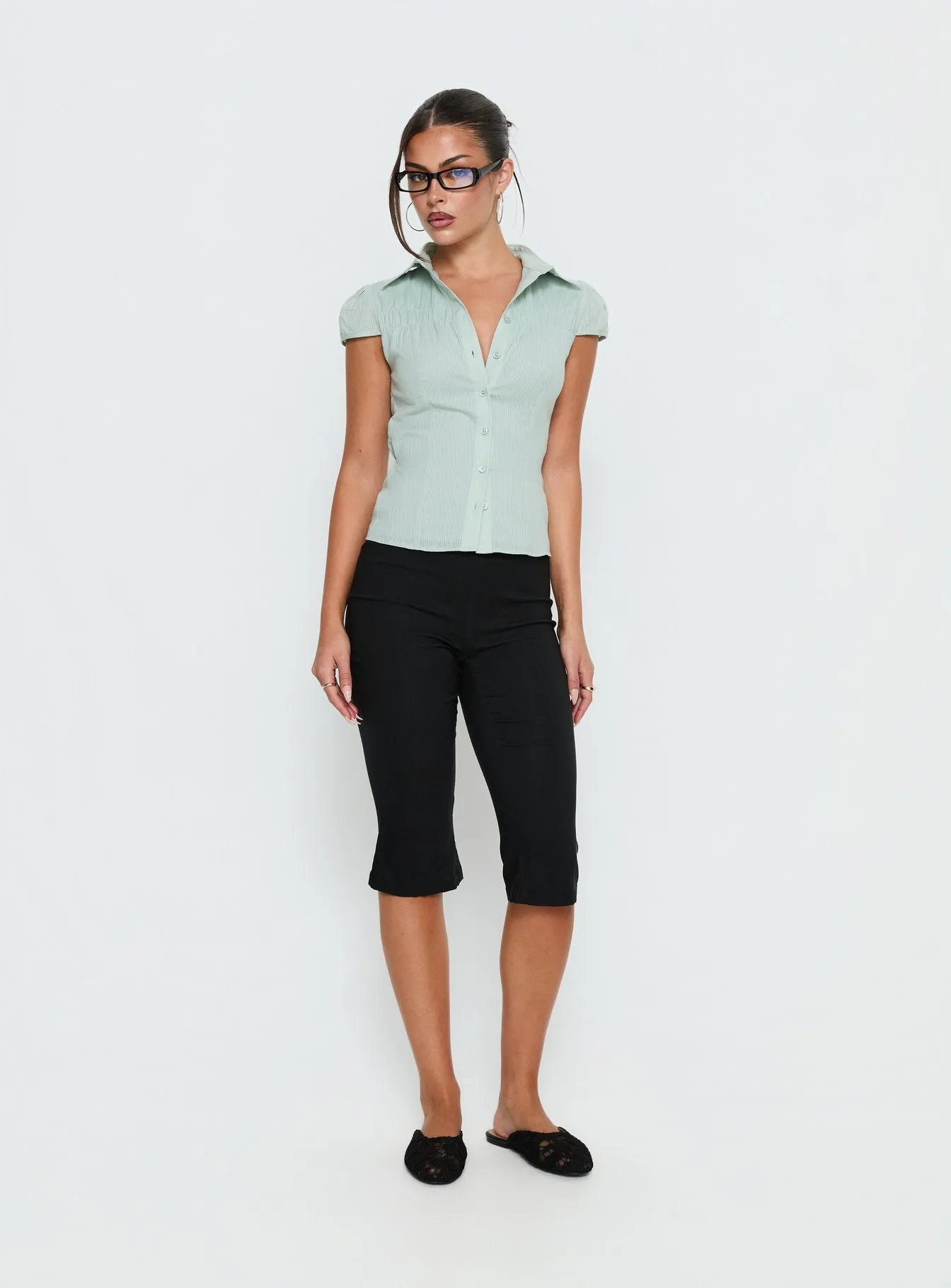 Adulation Ruched Detail Short Sleeve Shirt Green sold by Princess Polly product image thumbnail 2