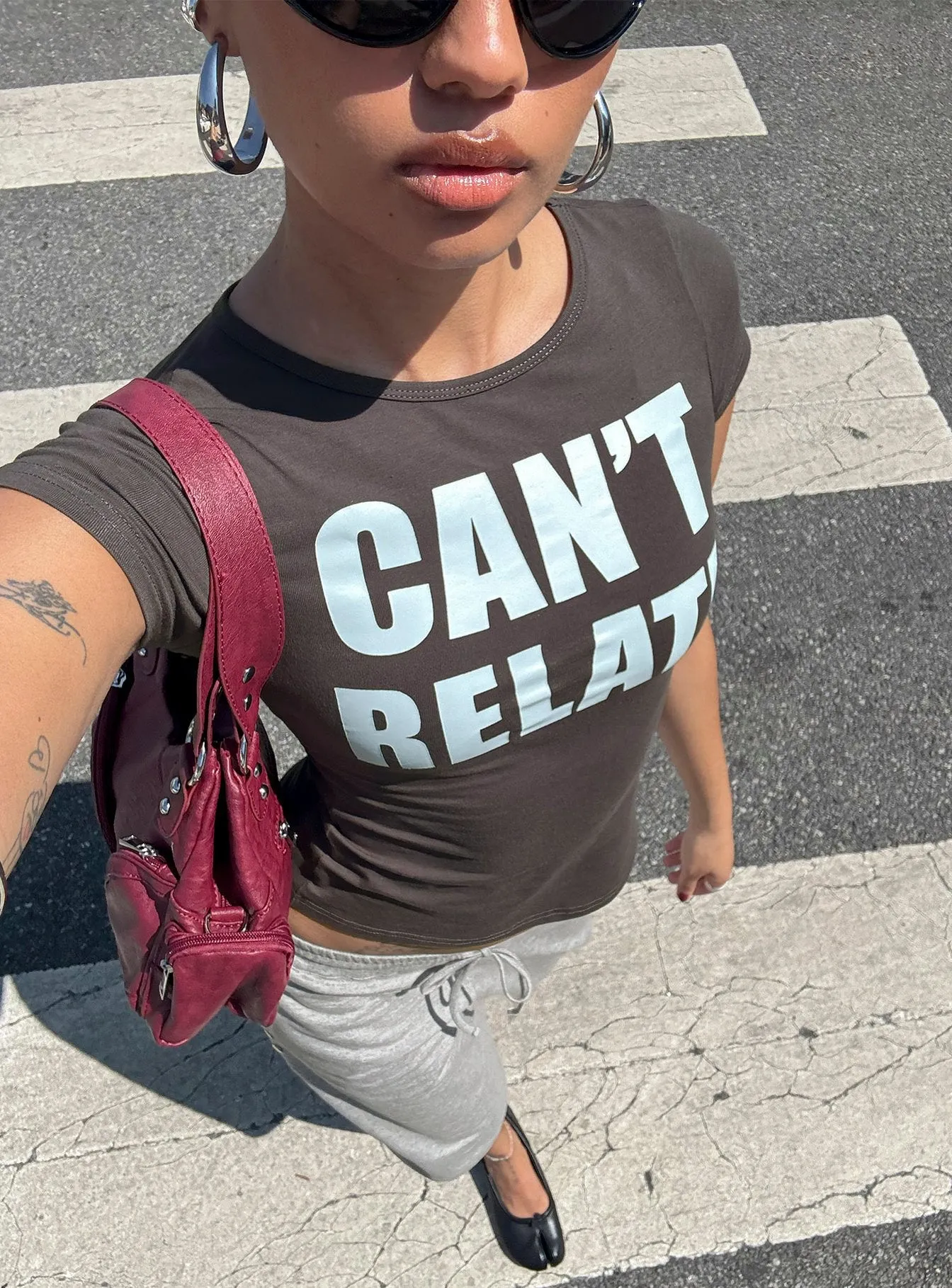 Can't Relate Graphic Top Grey / Blue sold by Princess Polly