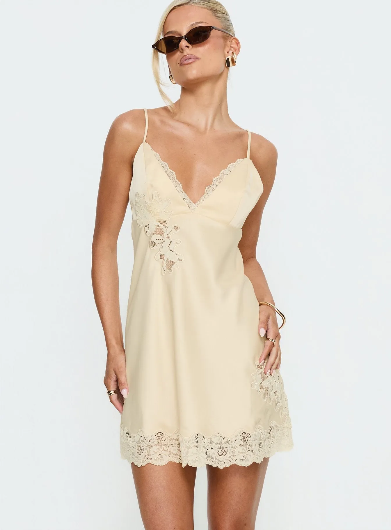 Aloura Spliced Lace Mini Dress Butter sold by Princess Polly product image thumbnail 2