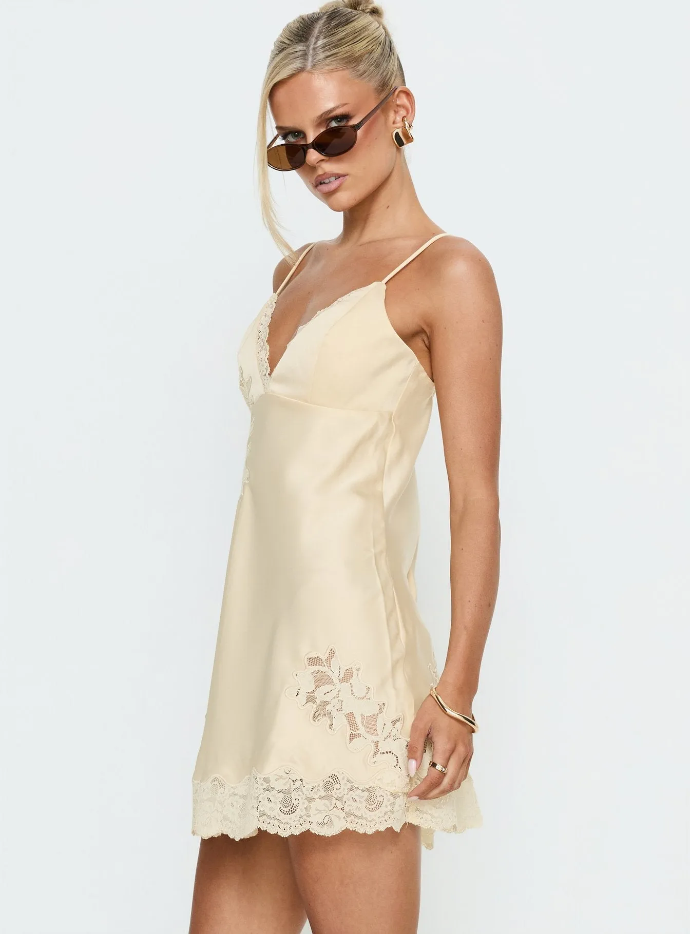 Aloura Spliced Lace Mini Dress Butter sold by Princess Polly product image thumbnail 4