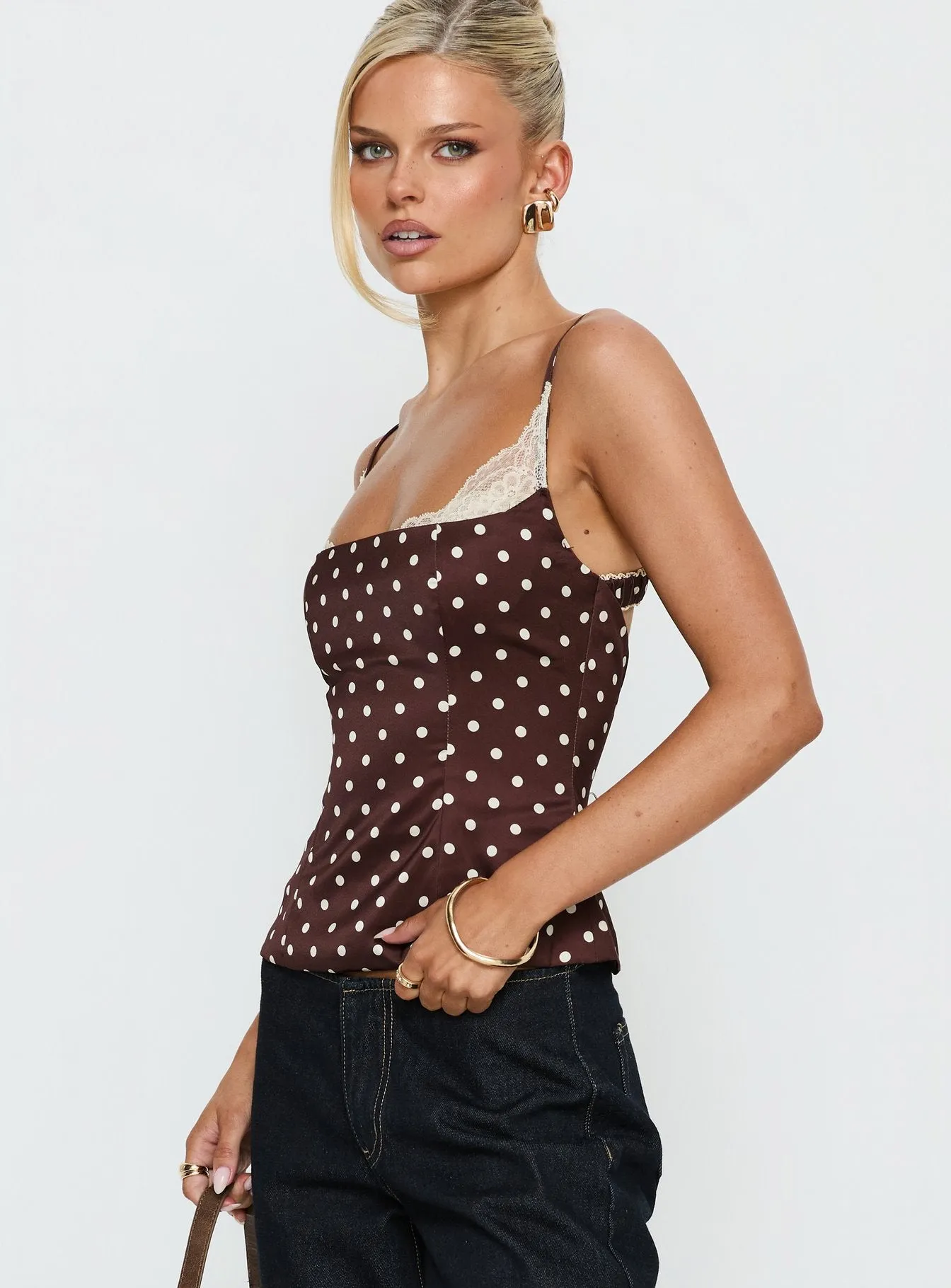 Renaissance Corset Lace Top Brown Polka sold by Princess Polly product image thumbnail 4