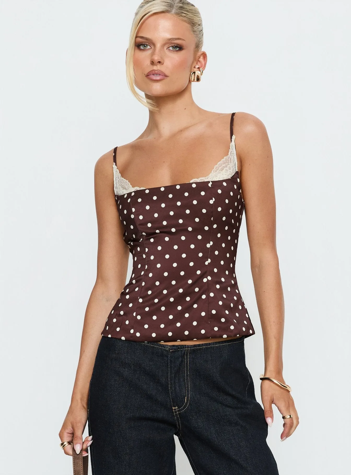Renaissance Corset Lace Top Brown Polka sold by Princess Polly product image thumbnail 2