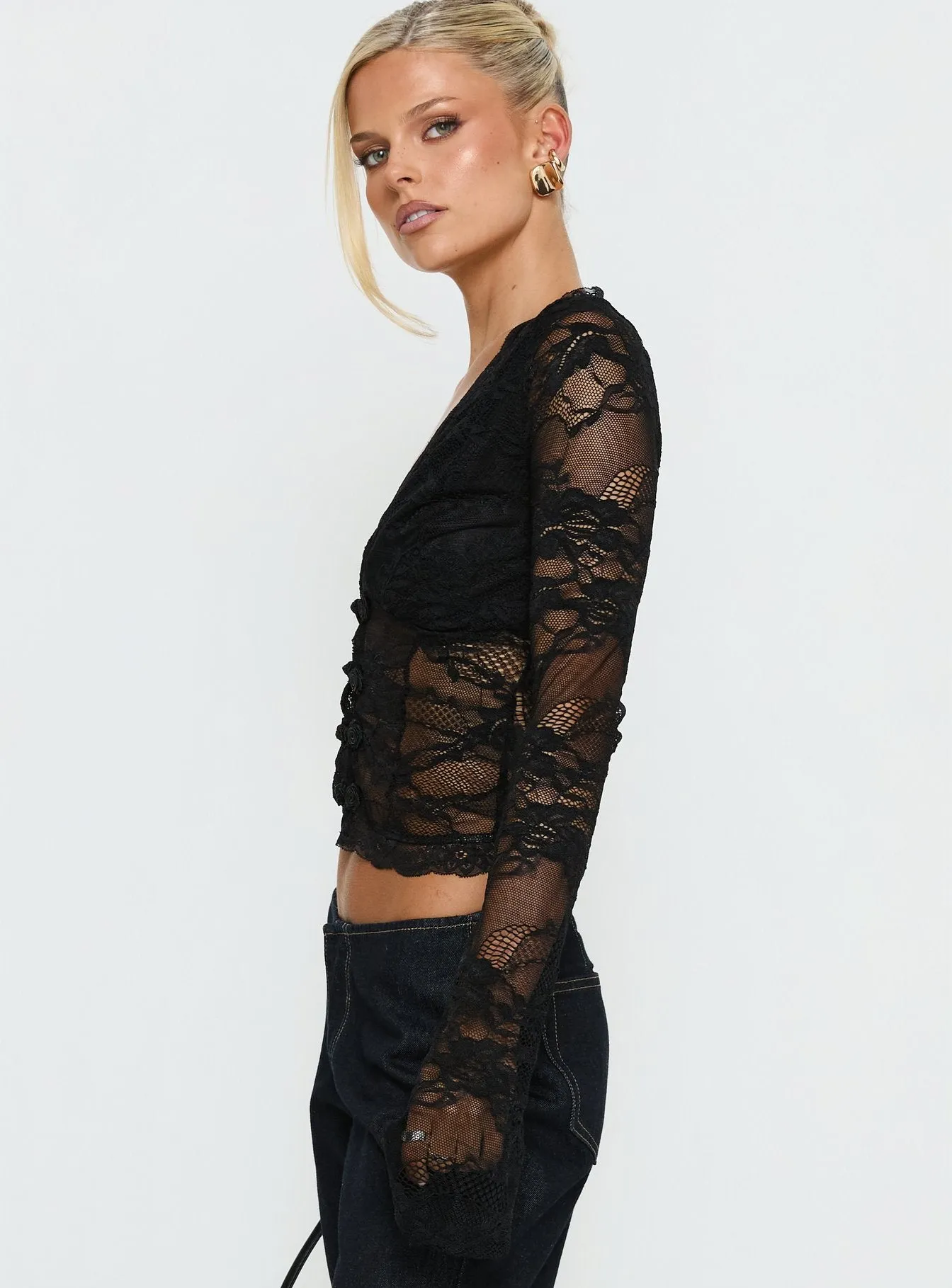 Fenne Lace Long Sleeve Top Black sold by Princess Polly product image thumbnail 4