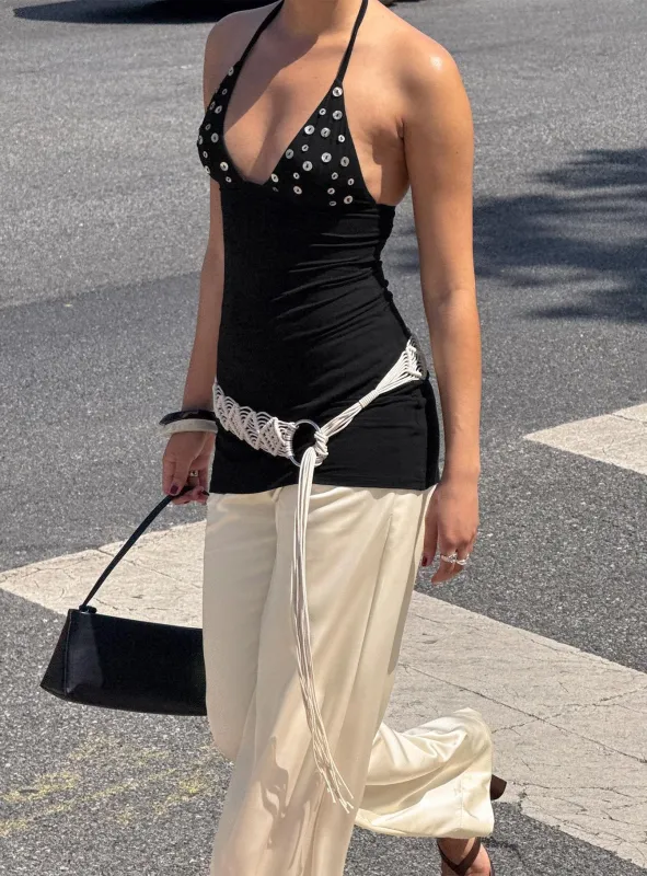 Chyna Halter Button Mini Dress Black made by Princess Polly