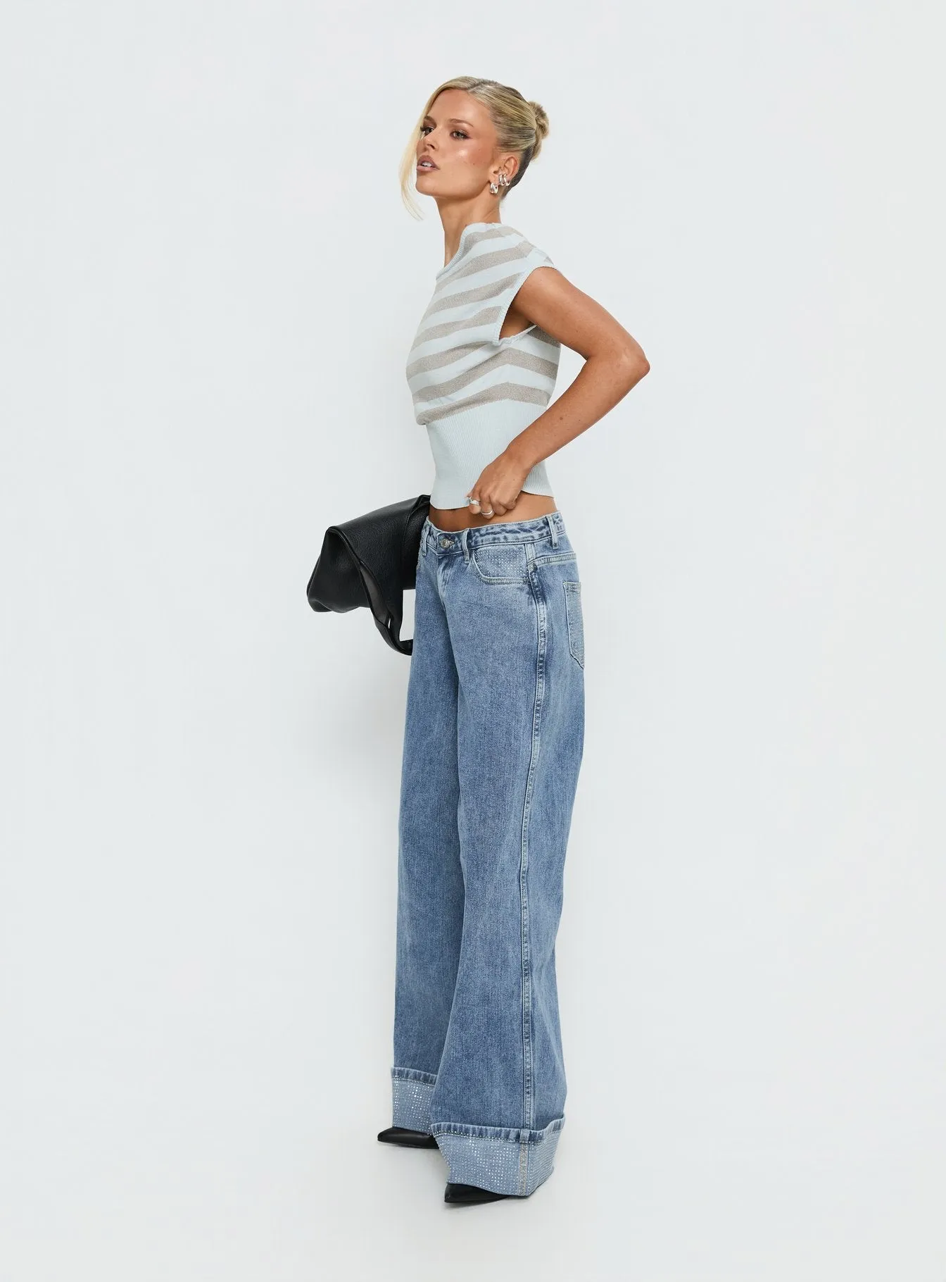 Ramos Diamante Low Rise Wide Leg Denim Jeans Washed Mid Blue sold by Princess Polly product image thumbnail 4
