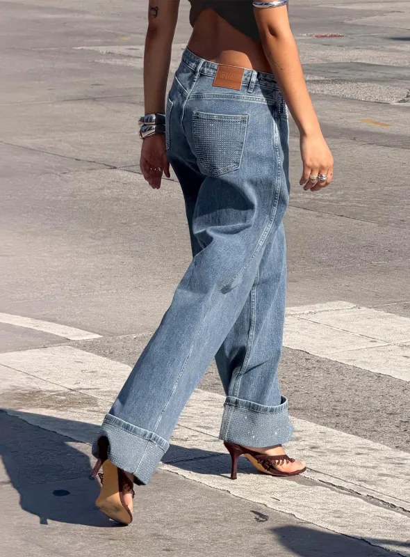 Ramos Diamante Low Rise Wide Leg Jeans Washed Mid Blue made by Princess Polly