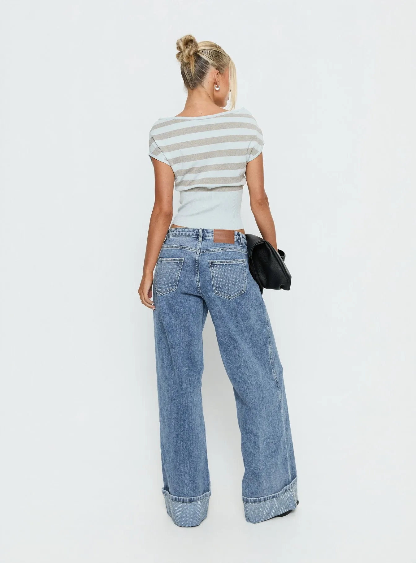 Ramos Diamante Low Rise Wide Leg Denim Jeans Washed Mid Blue sold by Princess Polly product image thumbnail 5
