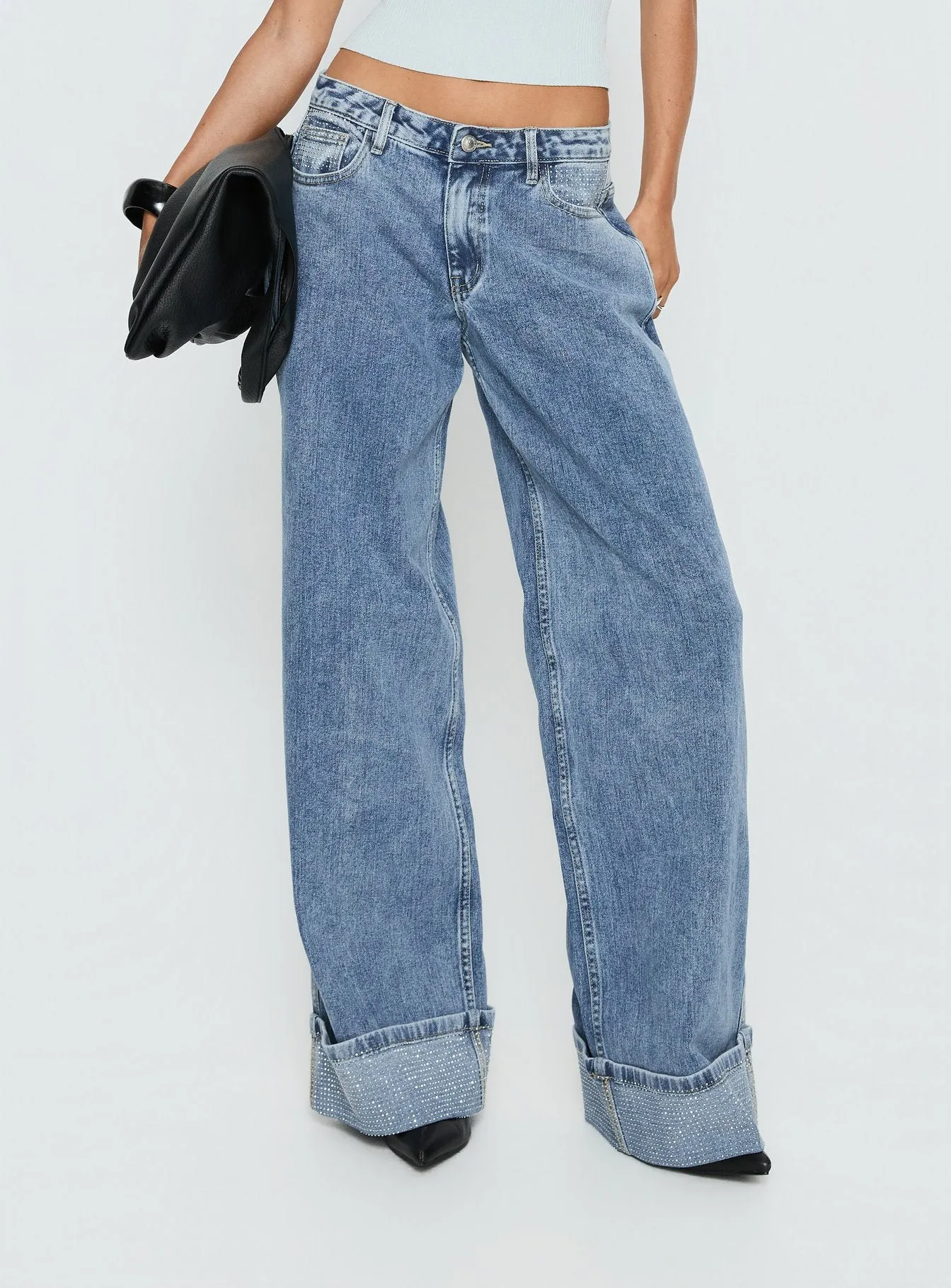 Ramos Diamante Low Rise Wide Leg Denim Jeans Washed Mid Blue sold by Princess Polly product image thumbnail 2