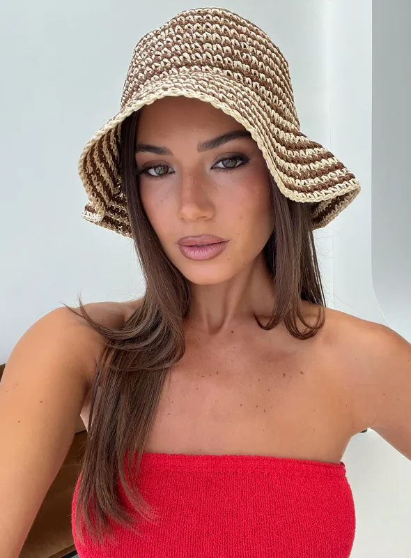 Celestea Woven Bucket Hat Tan / Brown made by Princess Polly