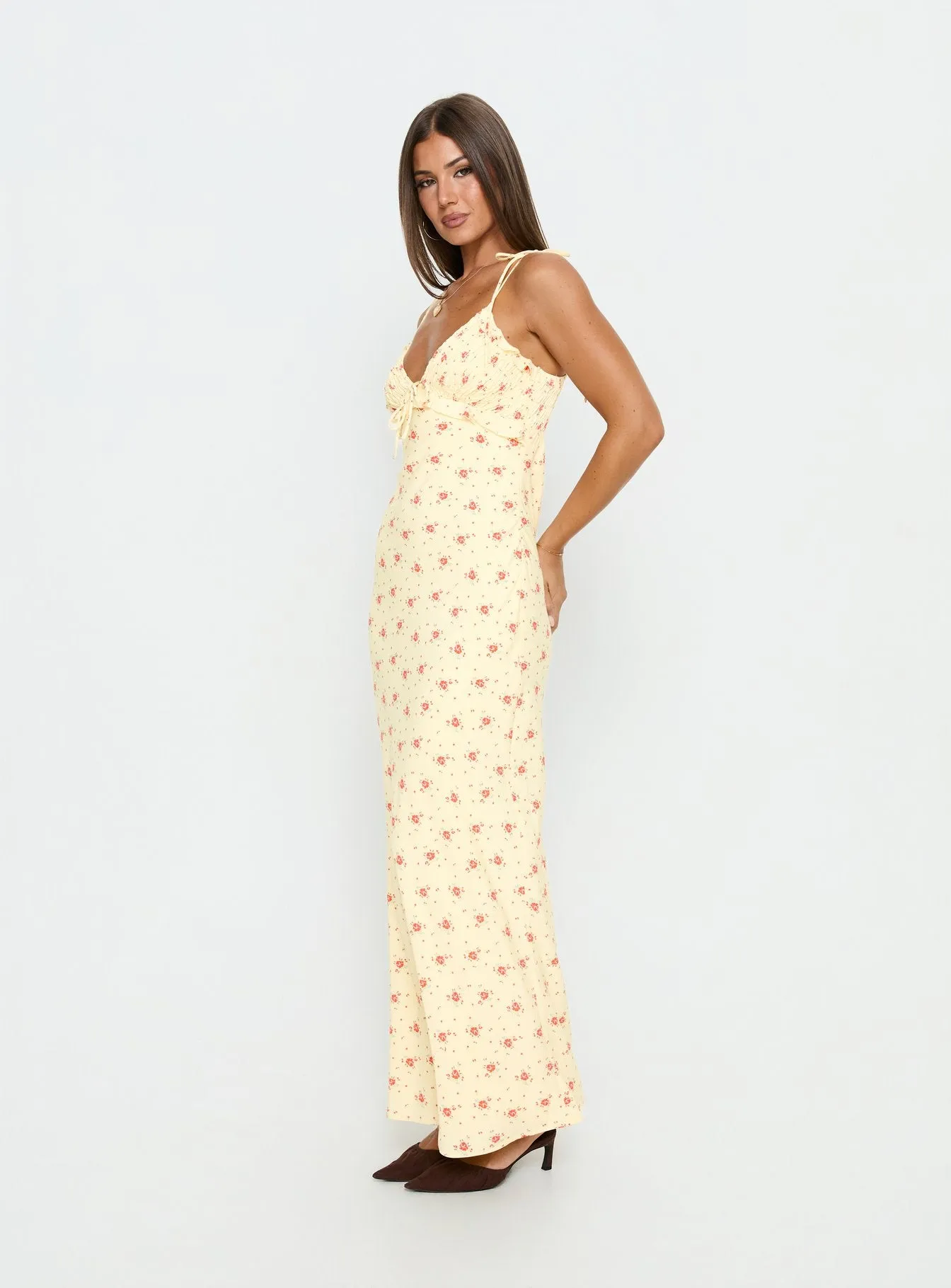 Morcar Frill V Neck Maxi Dress Yellow Floral sold by Princess Polly product image thumbnail 4