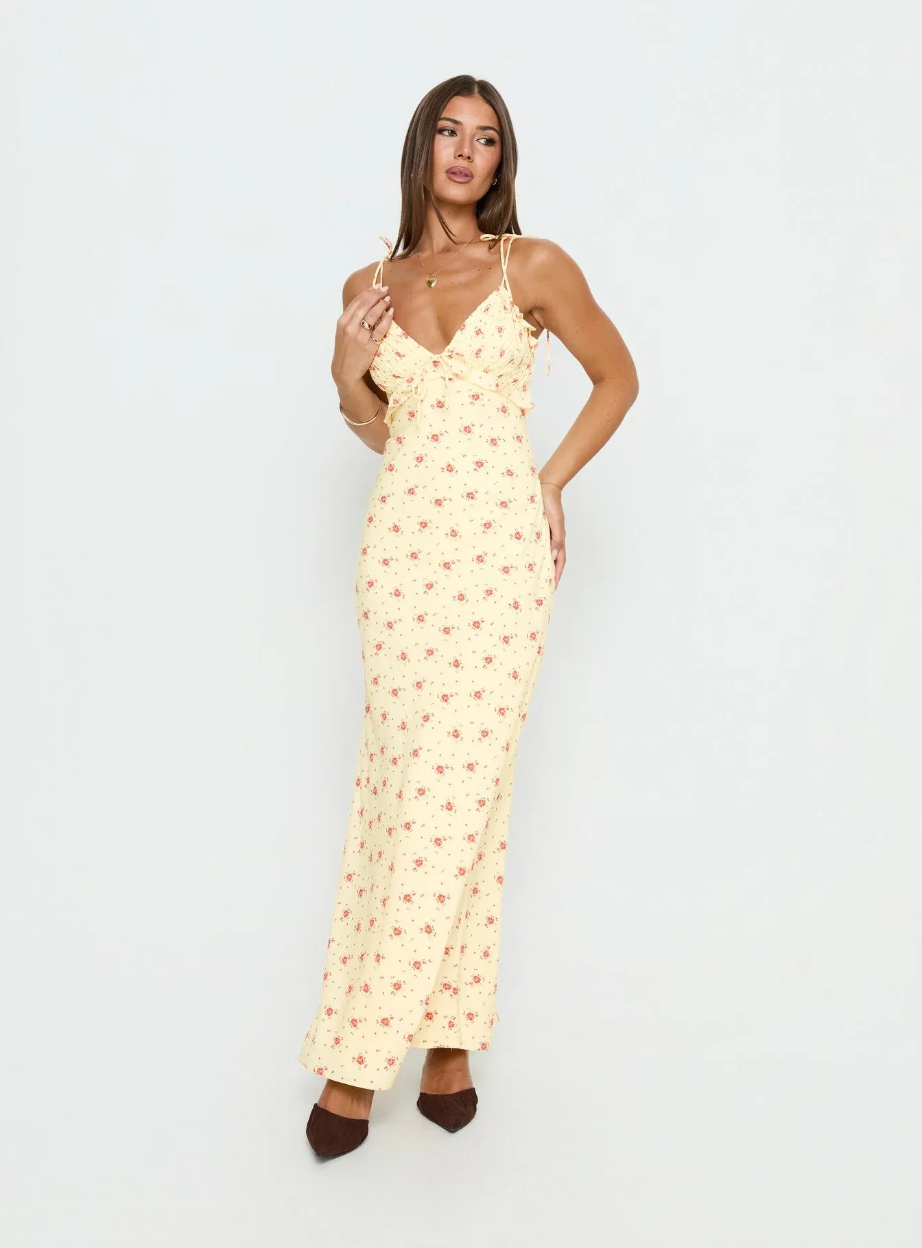 Morcar Frill V Neck Maxi Dress Yellow Floral sold by Princess Polly product image thumbnail 2