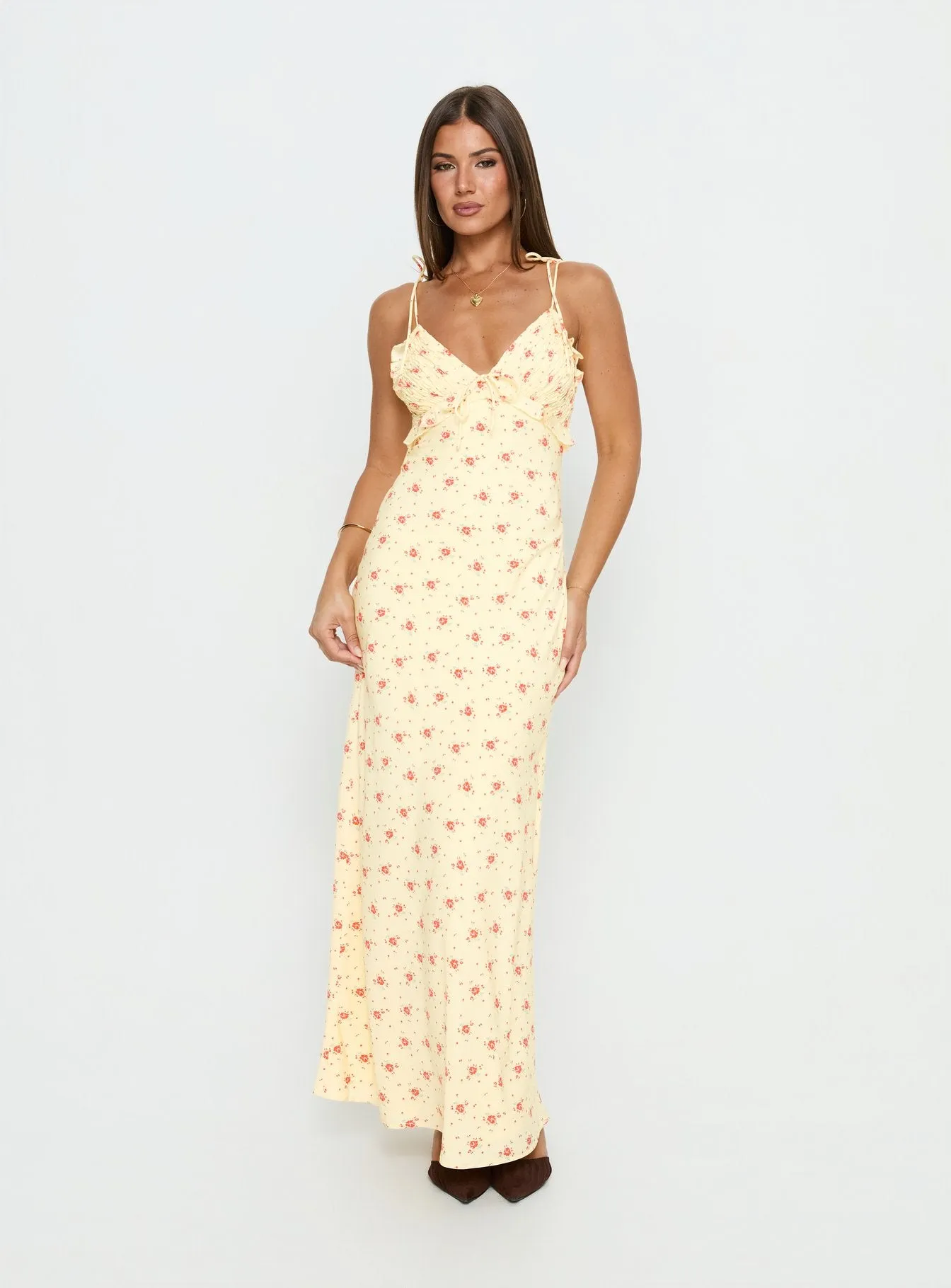 Morcar Frill V Neck Maxi Dress Yellow Floral sold by Princess Polly product image thumbnail 3