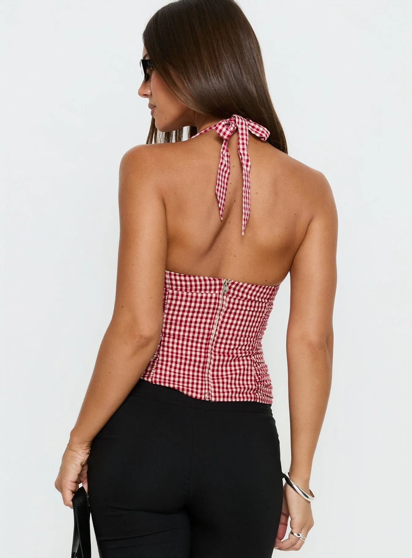 West Coast Love Halter Top Red Gingham sold by Princess Polly product image thumbnail 5
