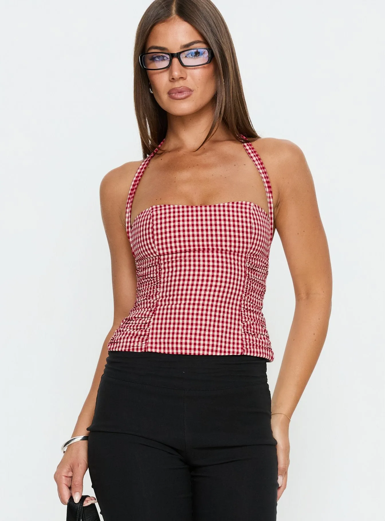 West Coast Love Halter Top Red Gingham sold by Princess Polly product image thumbnail 2