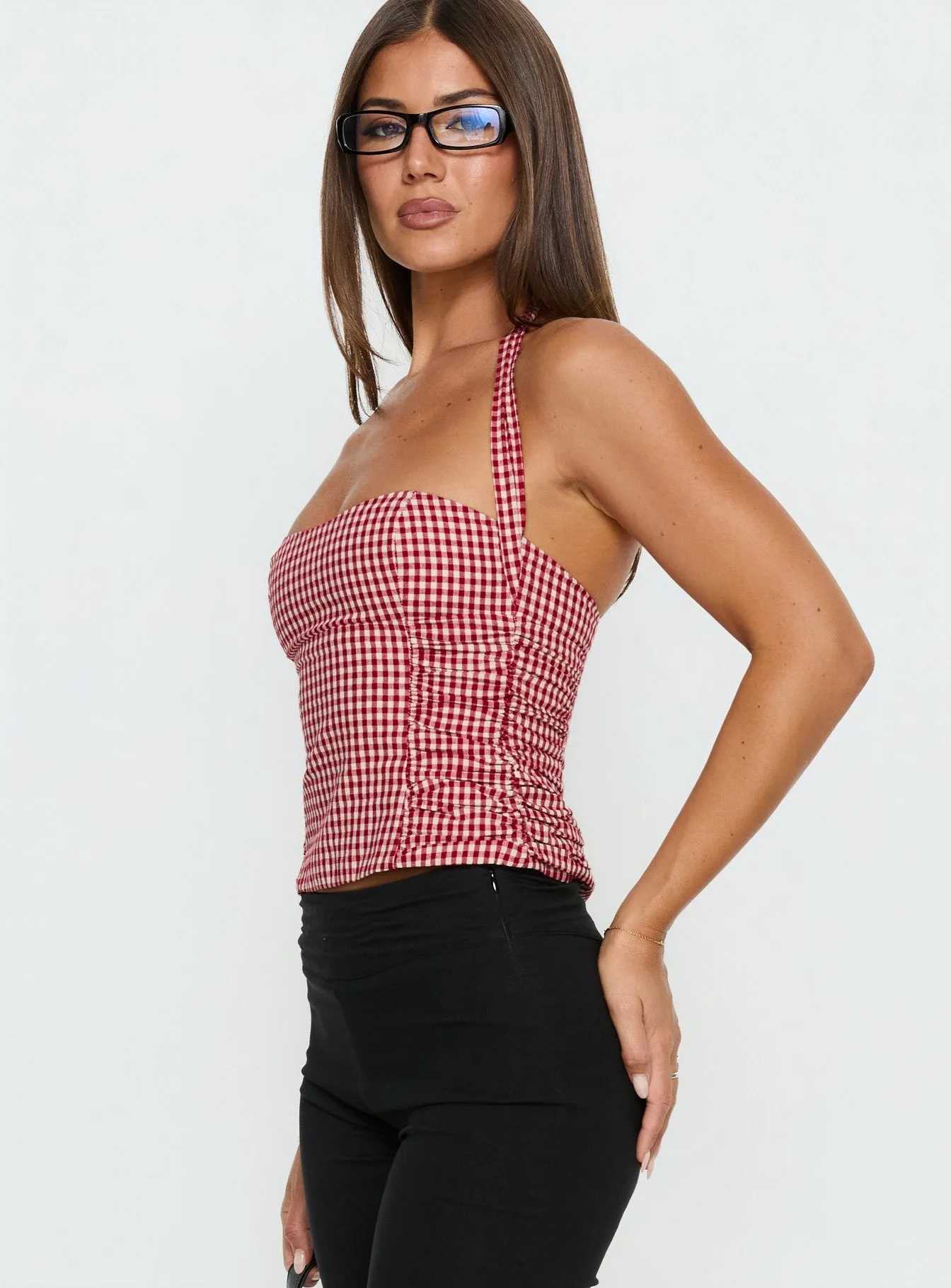 West Coast Love Halter Top Red Gingham sold by Princess Polly product image thumbnail 4