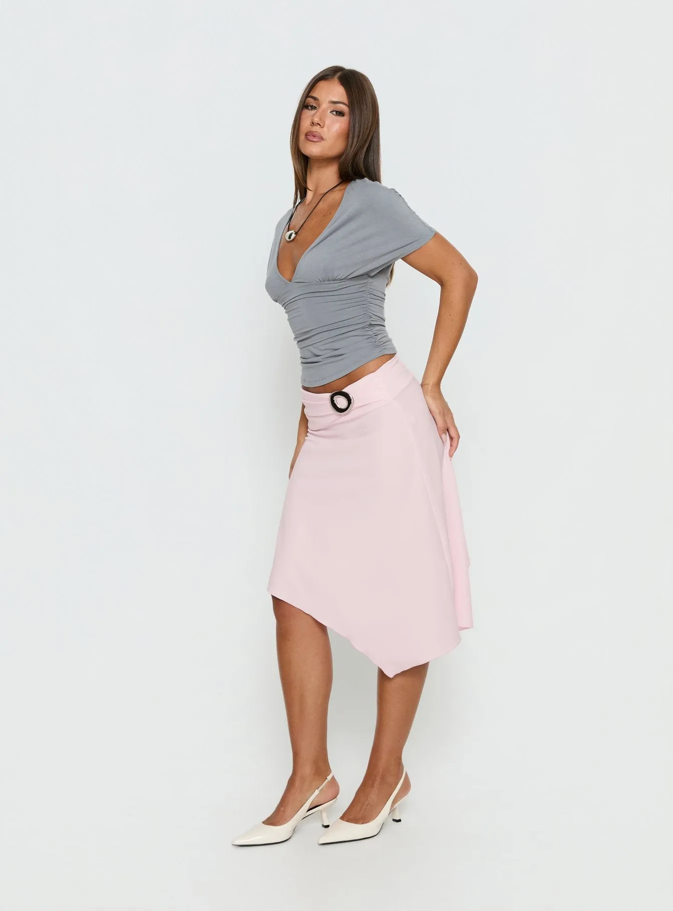 Ismora Asymmetrical Midi Skirt Pink sold by Princess Polly product image thumbnail 4