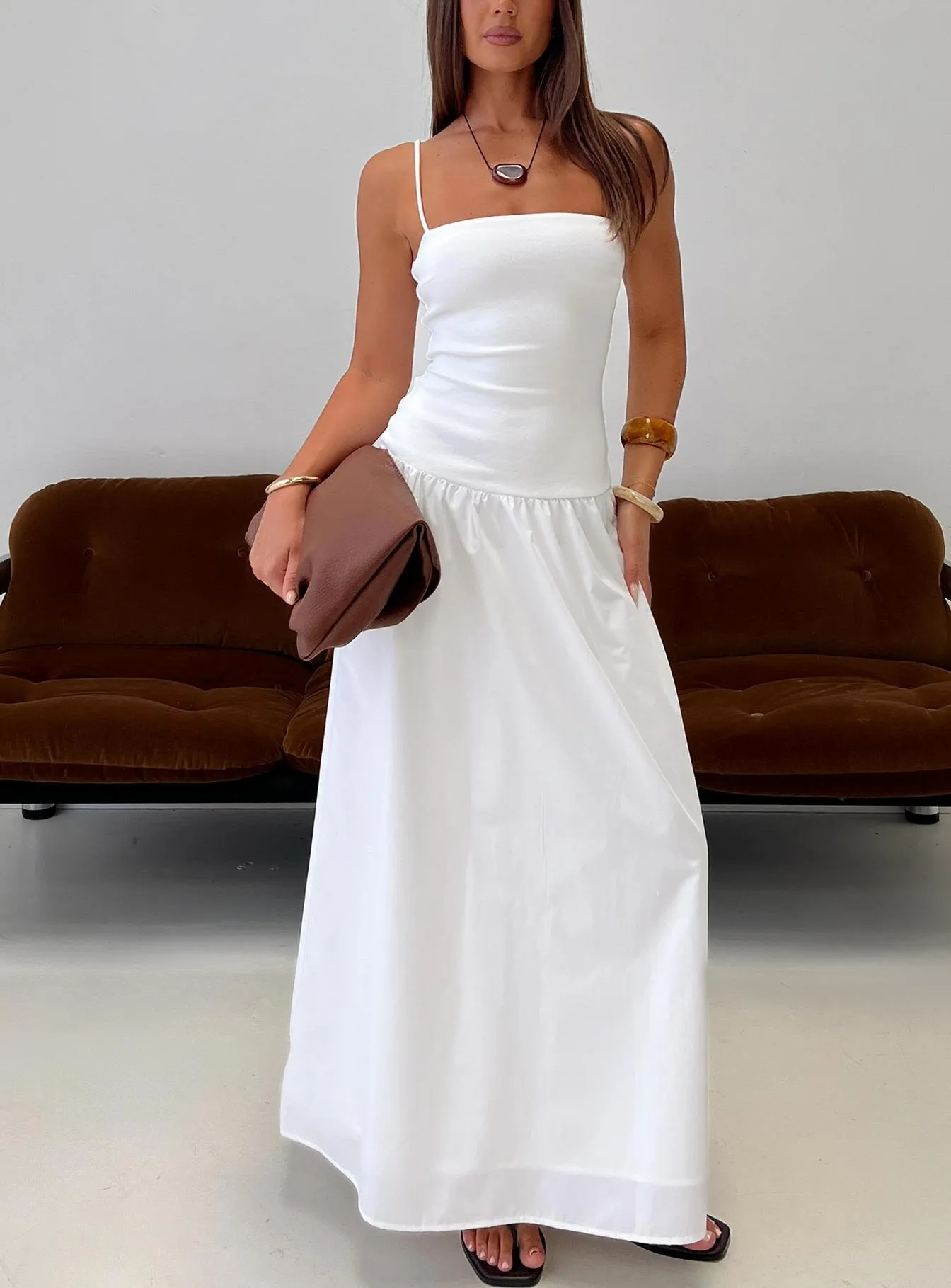 Erroll Drop Waist Knit Maxi Dress White sold by Princess Polly