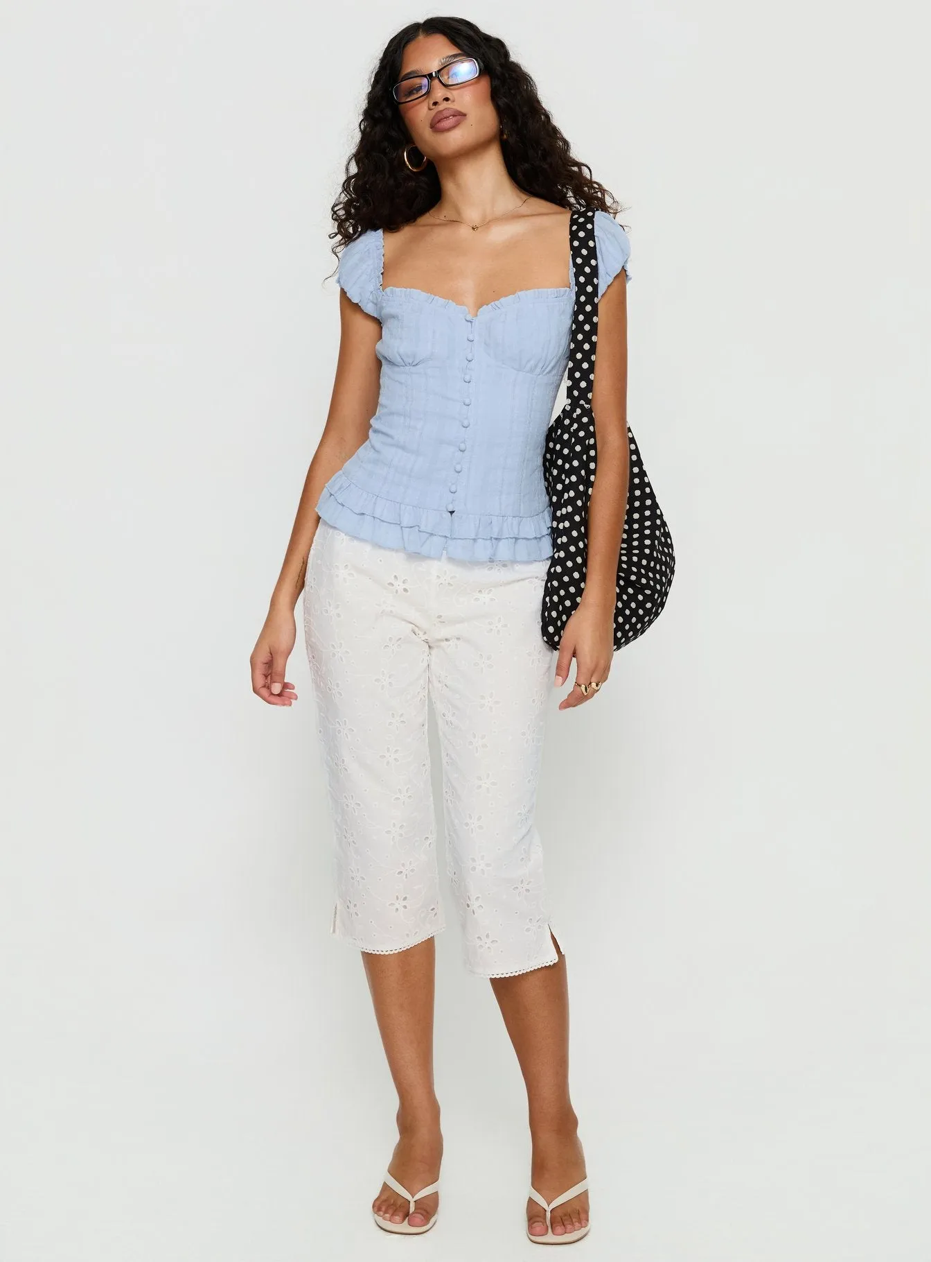 Suiter Frill Detail Top Soft Blue sold by Princess Polly product image thumbnail 3