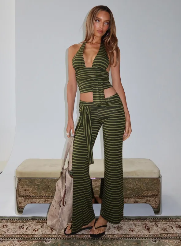 Esata Tie Detail Pants Green Stripe made by Princess Polly