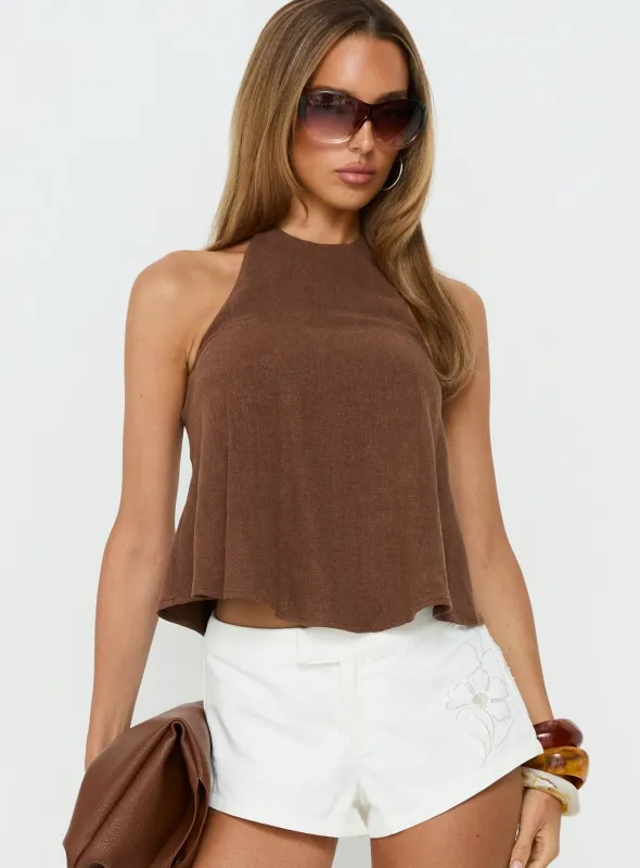 Aquaria Halter Linen Blend Top Chocolate made by Princess Polly