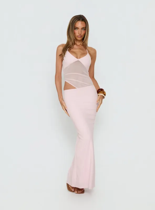 Afinity Sheer V Neck Maxi Dress Pink made by Princess Polly