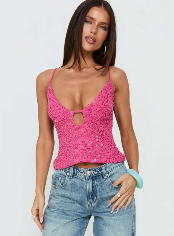 Feel The Vibrations Sequin Top Hot Pink made by Princess Polly