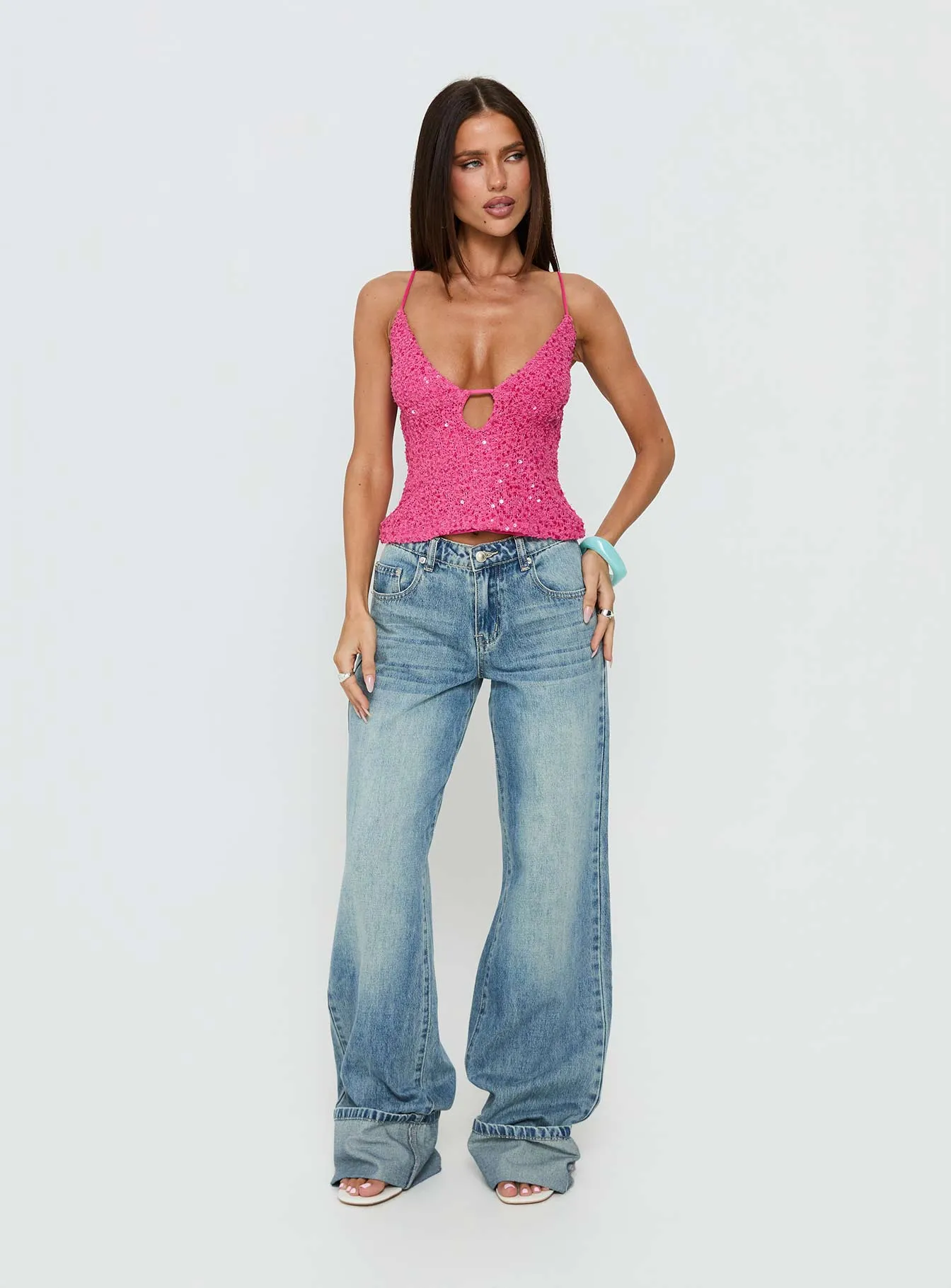 Feel The Vibrations Sequin Top Hot Pink sold by Princess Polly product image thumbnail 2