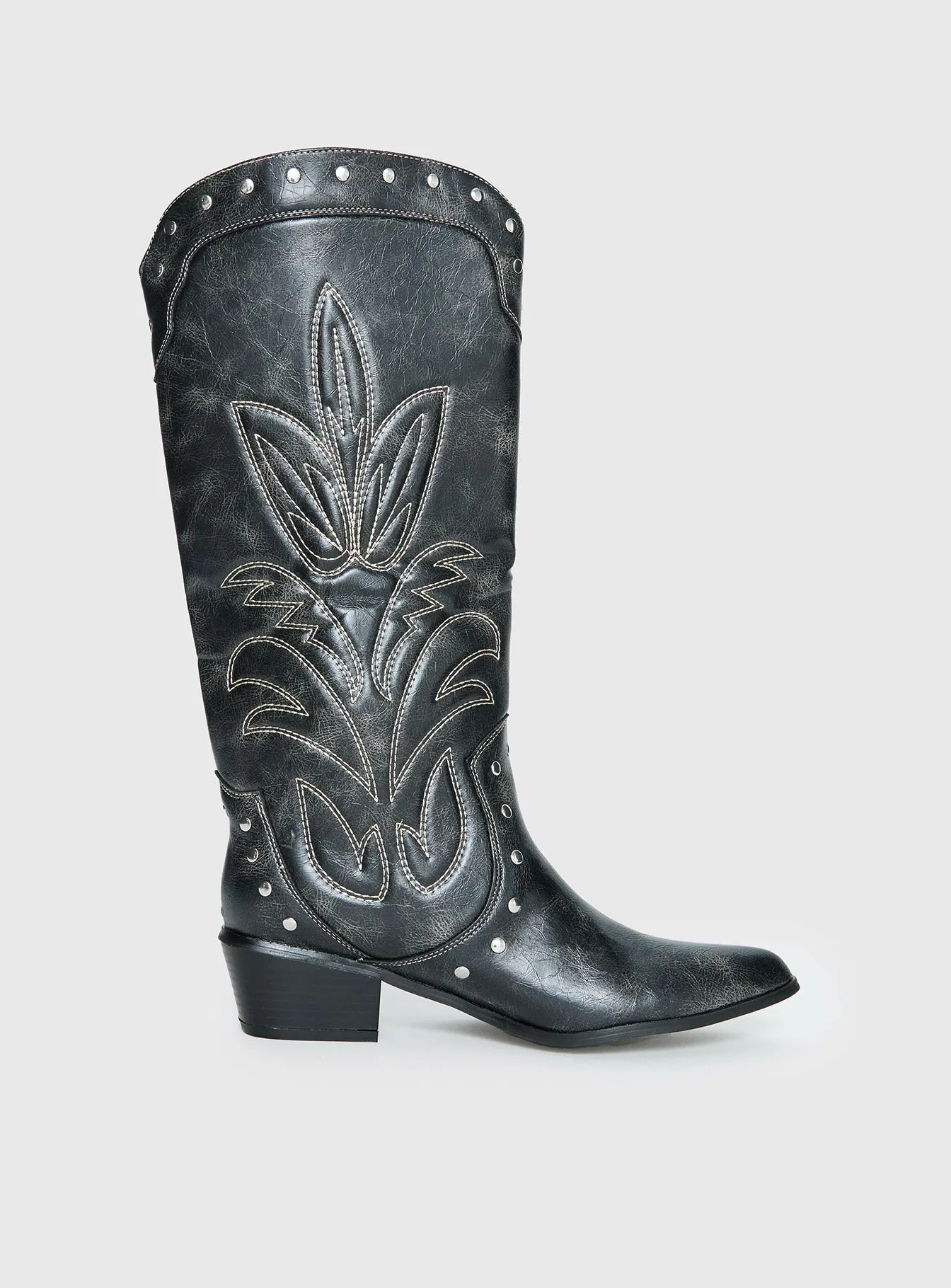 Austin Distressed Cowboy Boots Black sold by Princess Polly