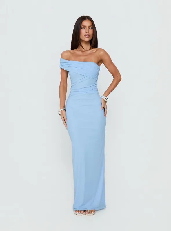 Spritzia One Shoulder Maxi Dress Blue made by Princess Polly