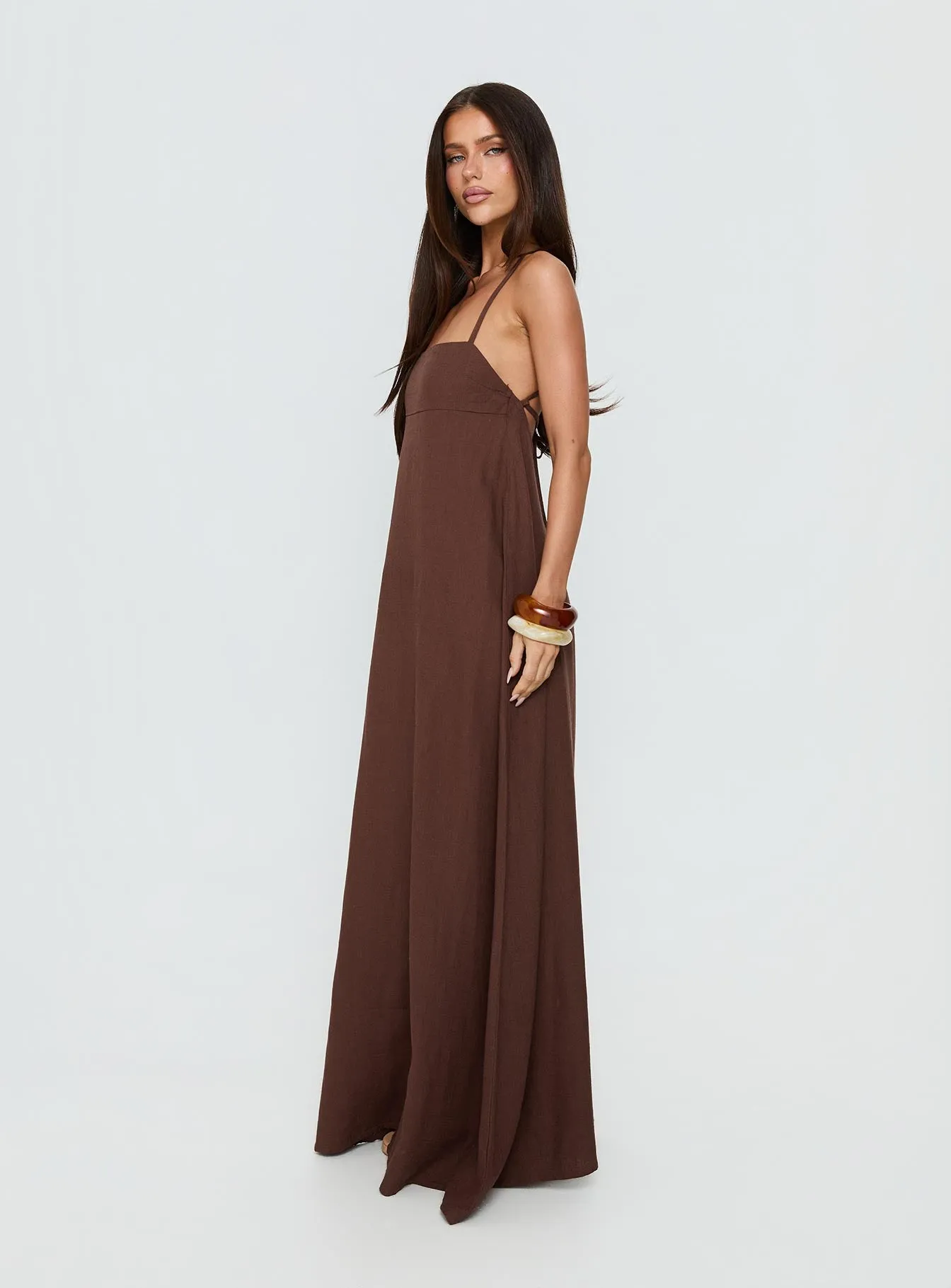 Solie Tie Back Maxi Dress Chocolate sold by Princess Polly product image thumbnail 3