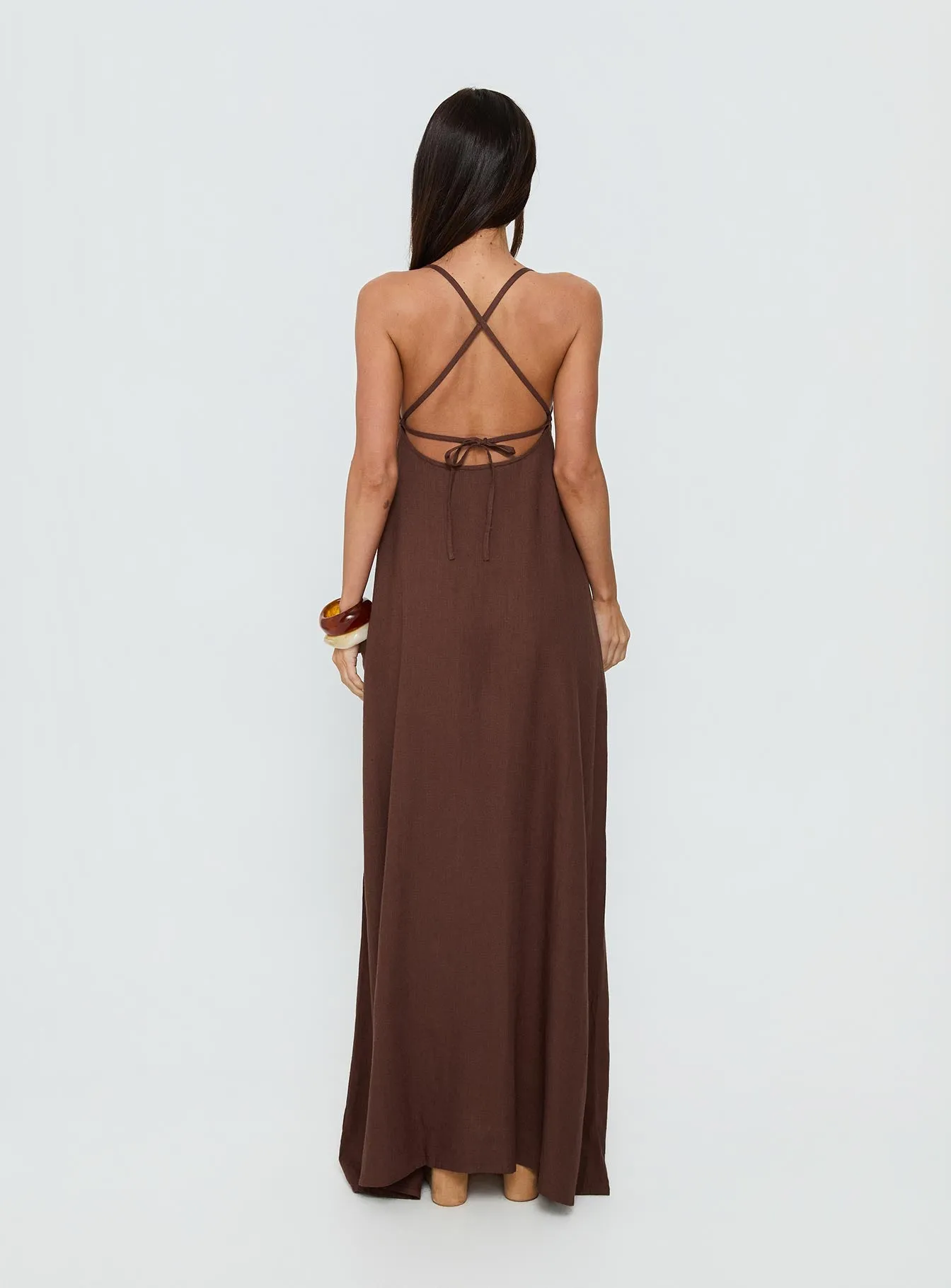 Solie Tie Back Maxi Dress Chocolate sold by Princess Polly product image thumbnail 4