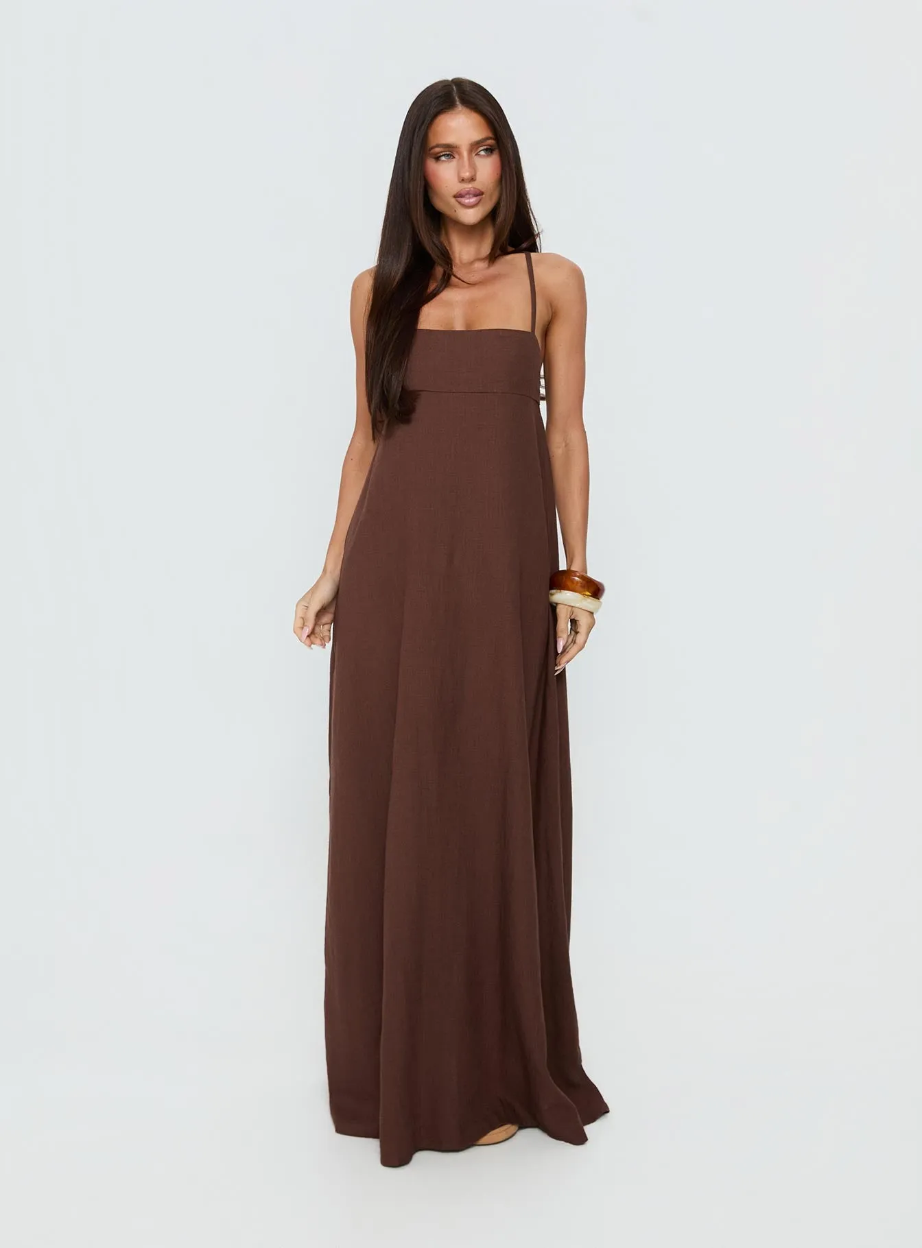 Solie Tie Back Maxi Dress Chocolate sold by Princess Polly product image thumbnail 2