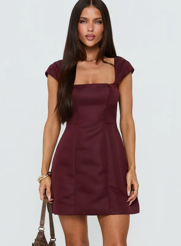 Mariza Mini Dress Wine made by Princess Polly