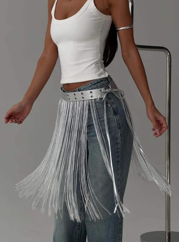 Artemas Studded Tassel Belt Silver made by Princess Polly