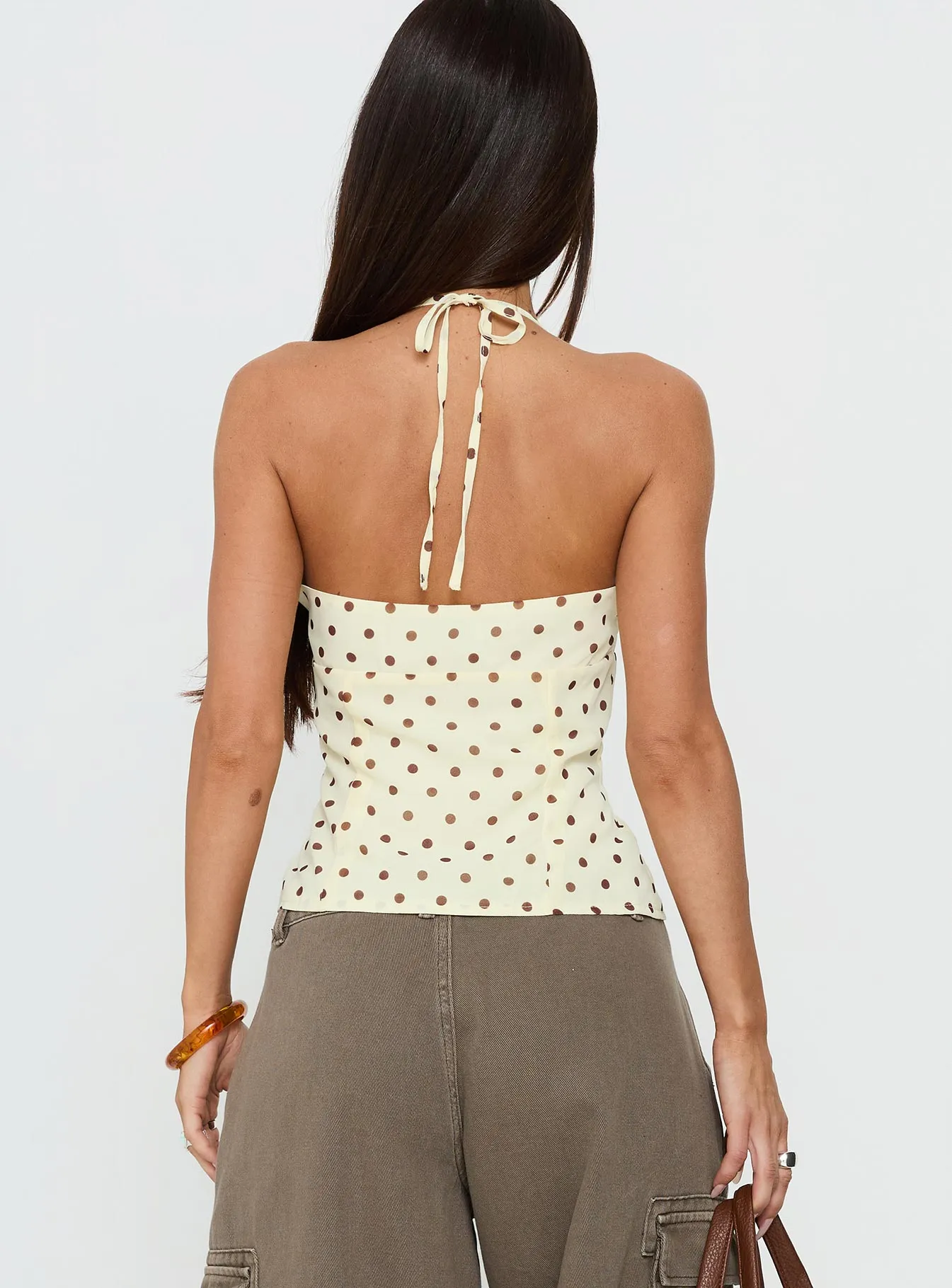 Bon Bon Tie Neck Top Yellow / Brown Polka sold by Princess Polly product image thumbnail 4