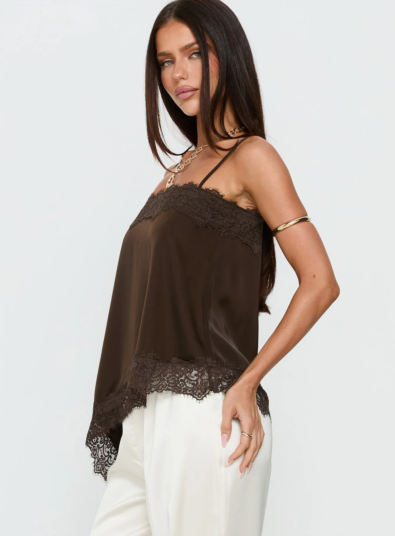 Daesa Longline Lace Top Brown sold by Princess Polly product image thumbnail 4