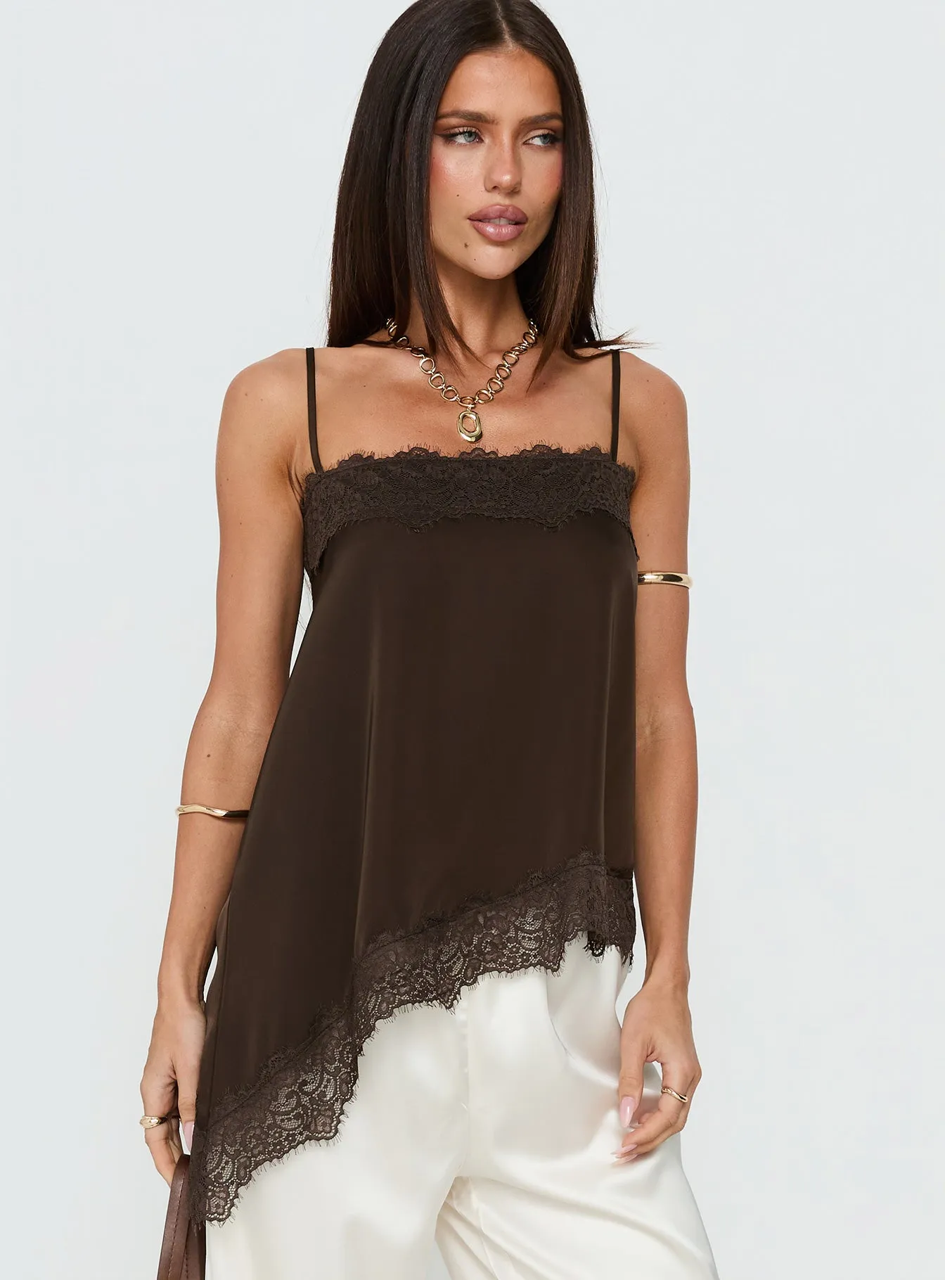 Daesa Longline Lace Top Brown sold by Princess Polly product image thumbnail 2