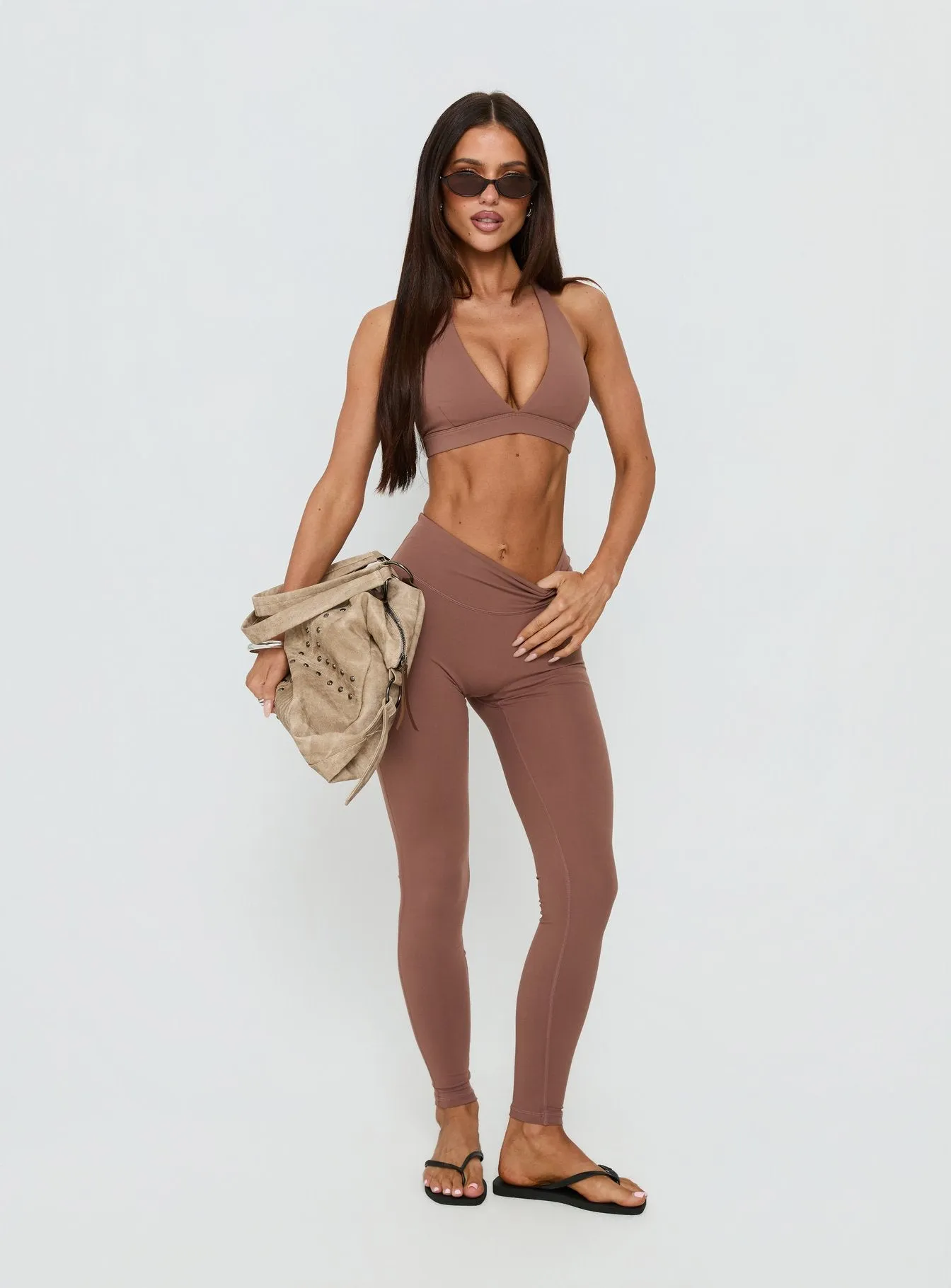 In Motion Active Plunge Halter Crop Top Clay sold by Princess Polly product image thumbnail 3