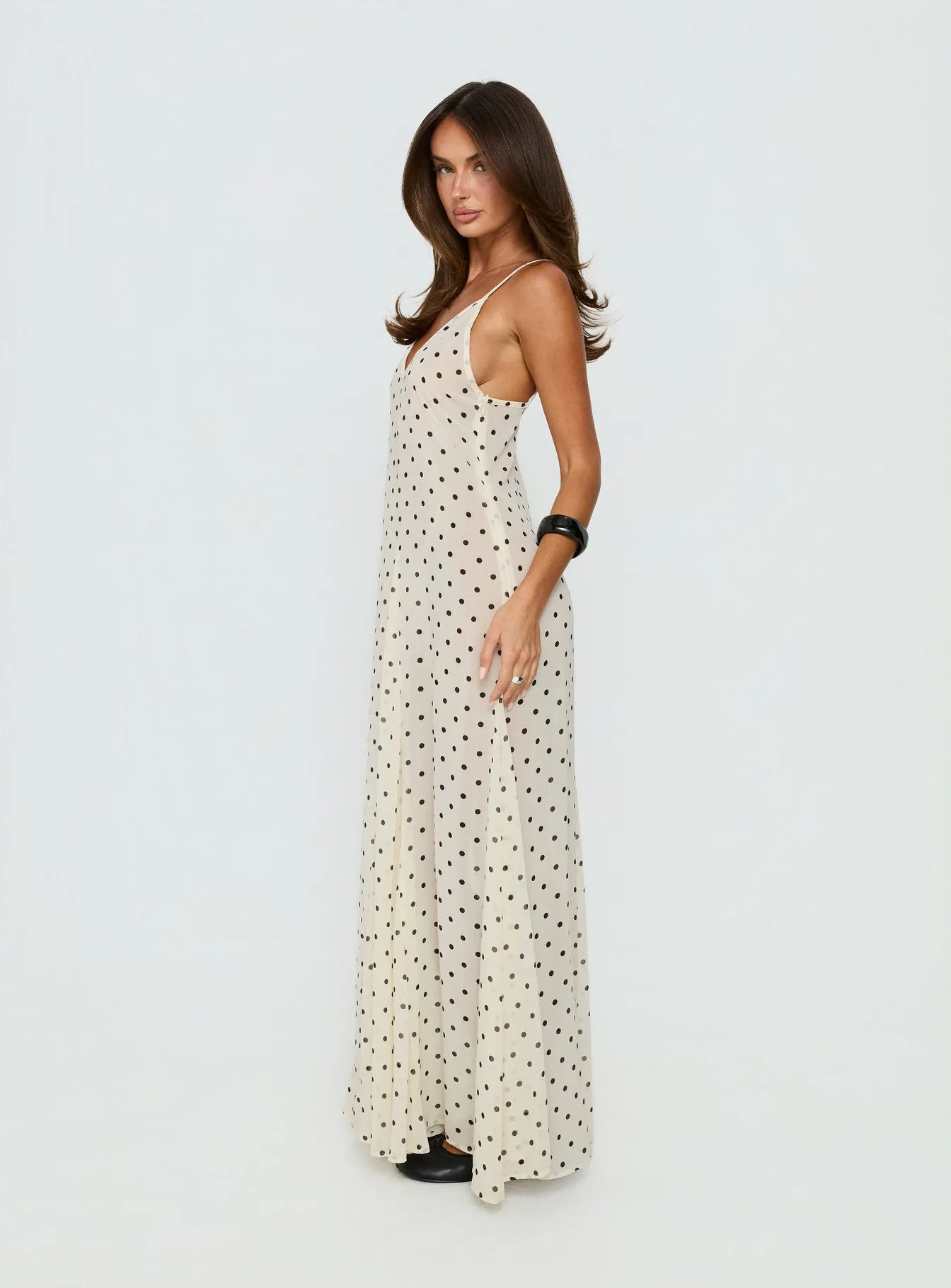 Loulah Sheer Chiffon Maxi Dress Cream Polka Dot sold by Princess Polly product image thumbnail 4