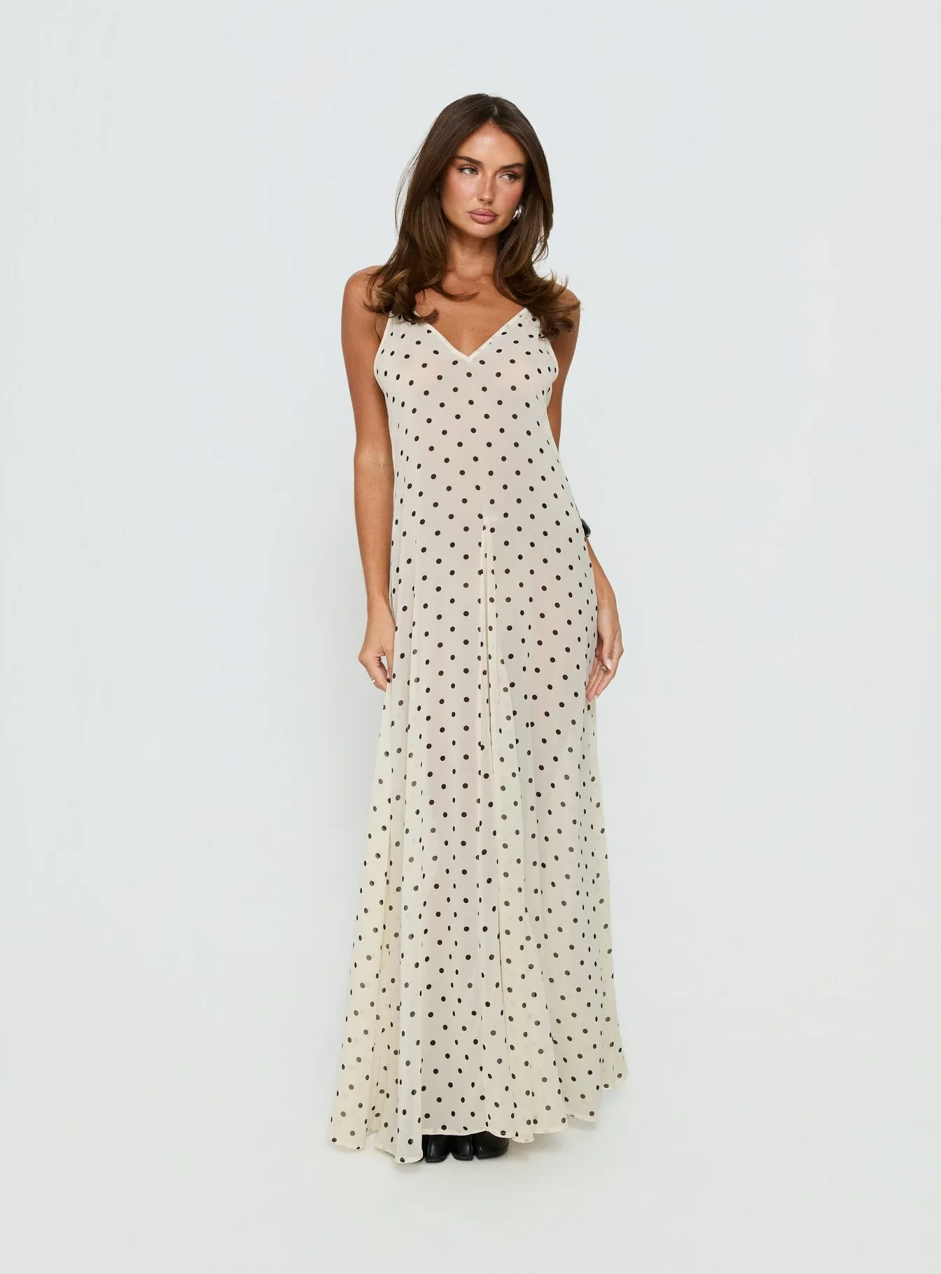 Loulah Sheer Chiffon Maxi Dress Cream Polka Dot sold by Princess Polly product image thumbnail 3