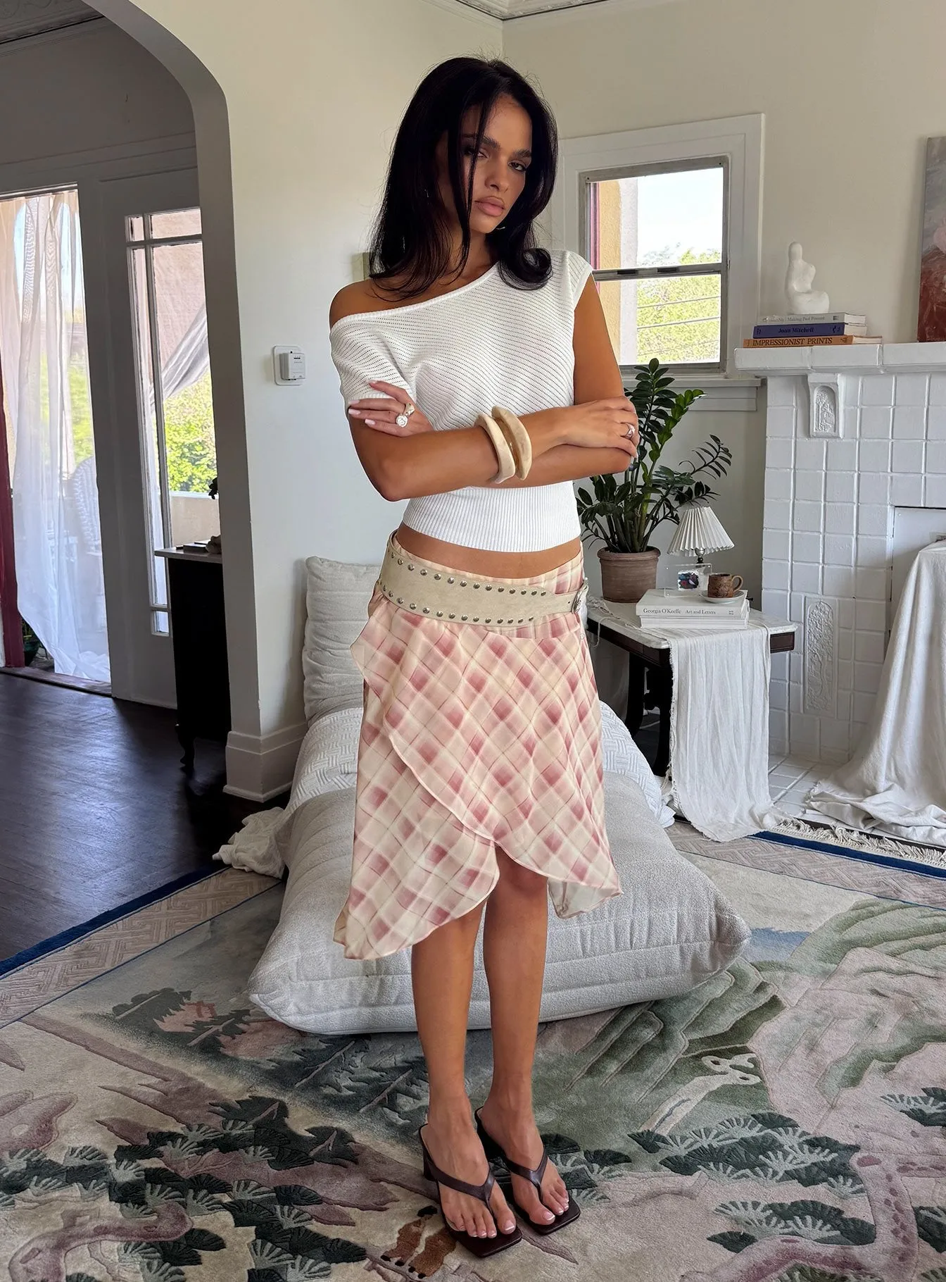 Natana Asymmetrical Midi Skirt Multi Check sold by Princess Polly