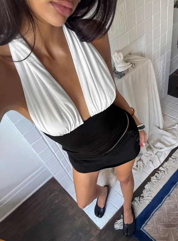 Halyra Contrast Halter Top Black / White made by Princess Polly