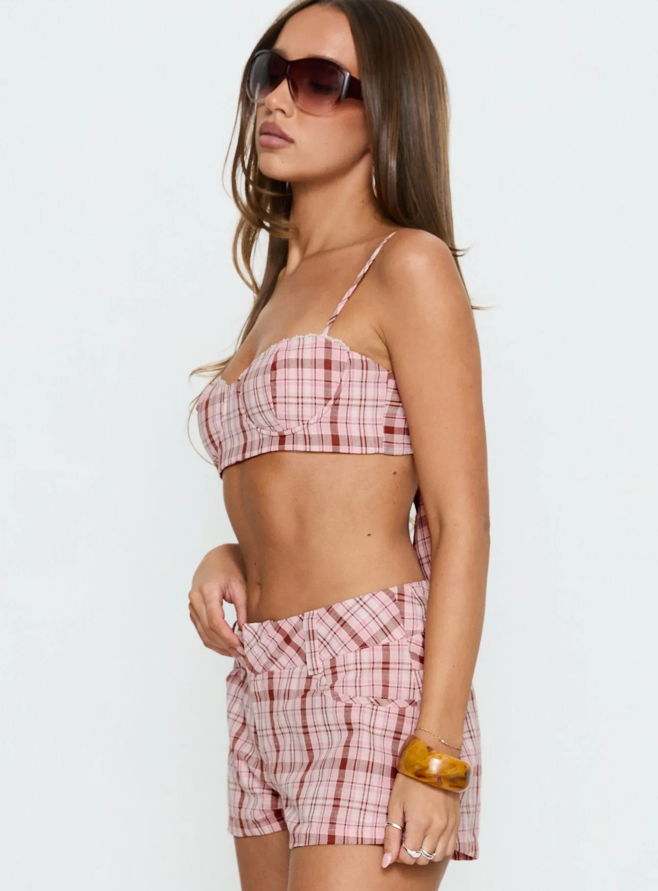 Kosi Micro Crop Bra Top Pink Check sold by Princess Polly product image thumbnail 4