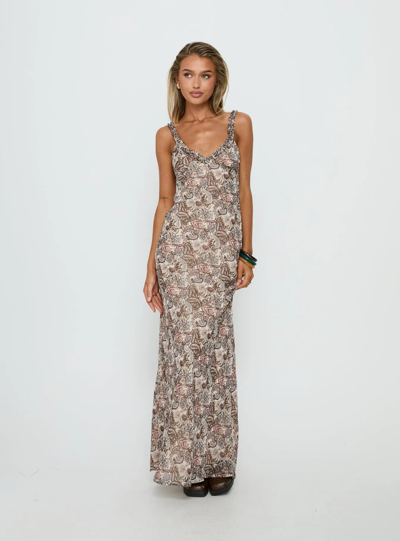 Baley Bias Cut Frill Maxi Dress Paisley sold by Princess Polly product image thumbnail 2