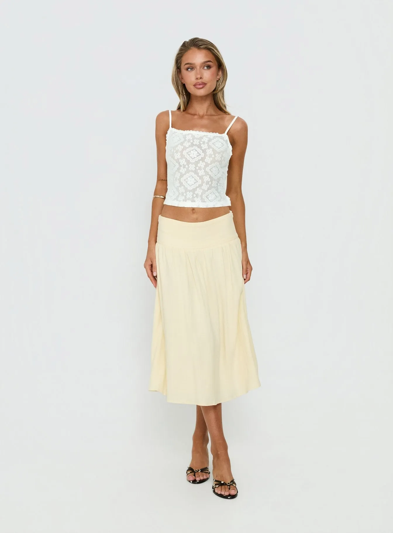 Heart Of Gold Linen Blend Midi Skirt Lemon sold by Princess Polly product image thumbnail 3