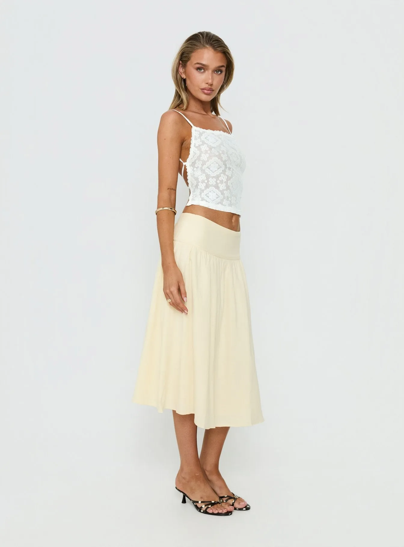 Heart Of Gold Linen Blend Midi Skirt Lemon sold by Princess Polly product image thumbnail 4