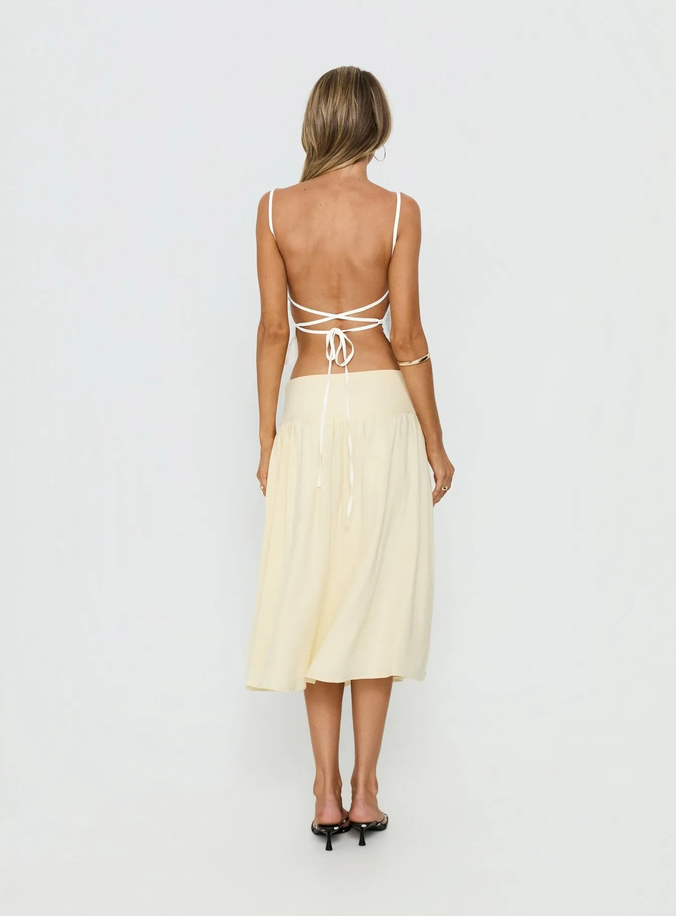 Heart Of Gold Linen Blend Midi Skirt Lemon sold by Princess Polly product image thumbnail 5