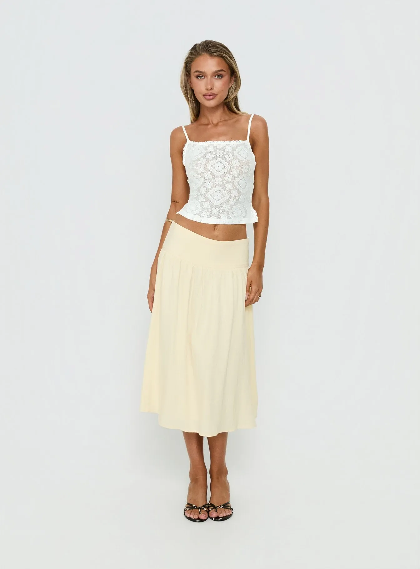 Heart Of Gold Linen Blend Midi Skirt Lemon sold by Princess Polly product image thumbnail 2